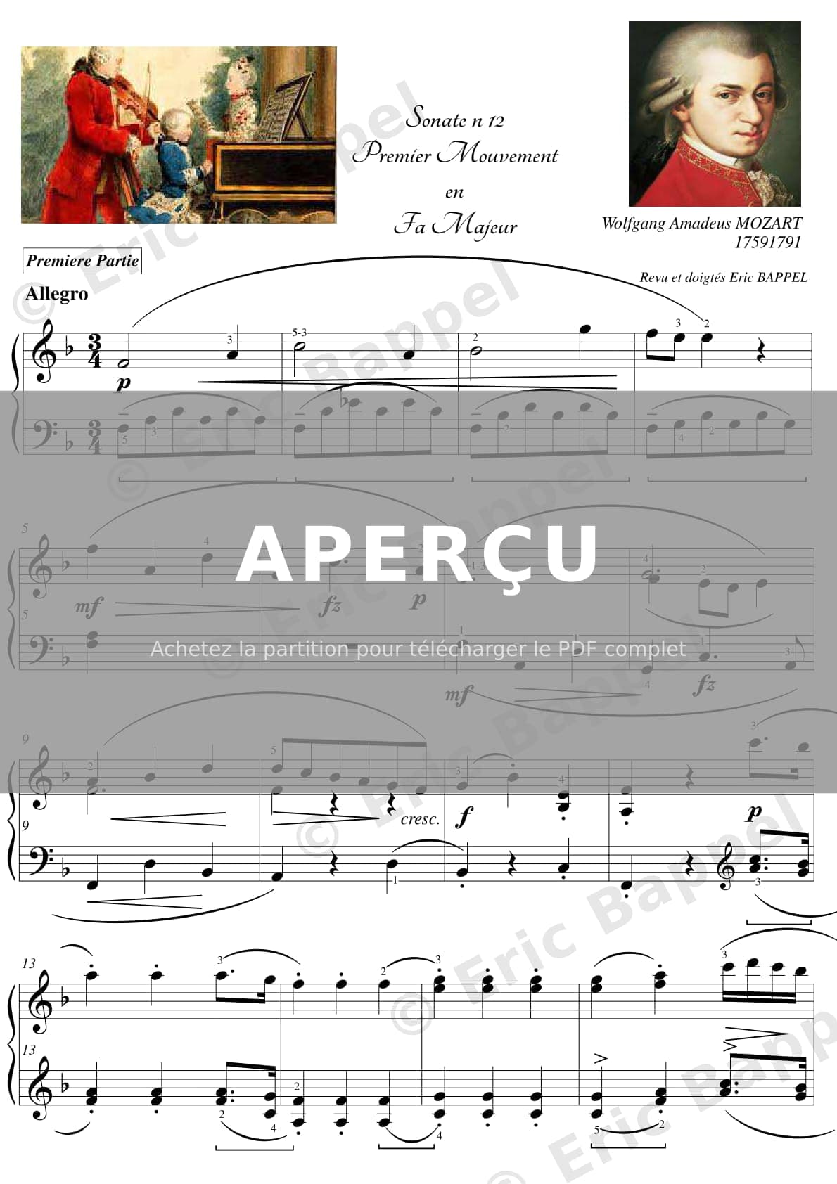 Sonate No. 12 en Fa majeur, K. 332 - Premier mouvement, Allegro — Extrait page 1 sur 13
