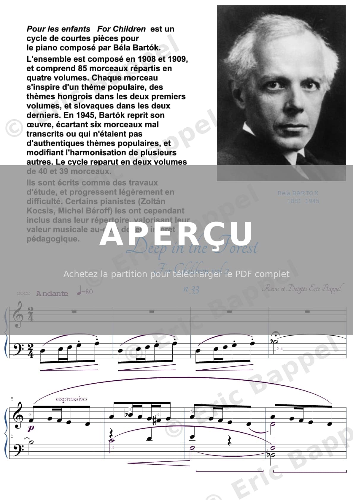 For Children, Sz. 42: Vol. 2, No. 33 Andante tranquillo Deep in the forest — Extrait page 1 sur 3