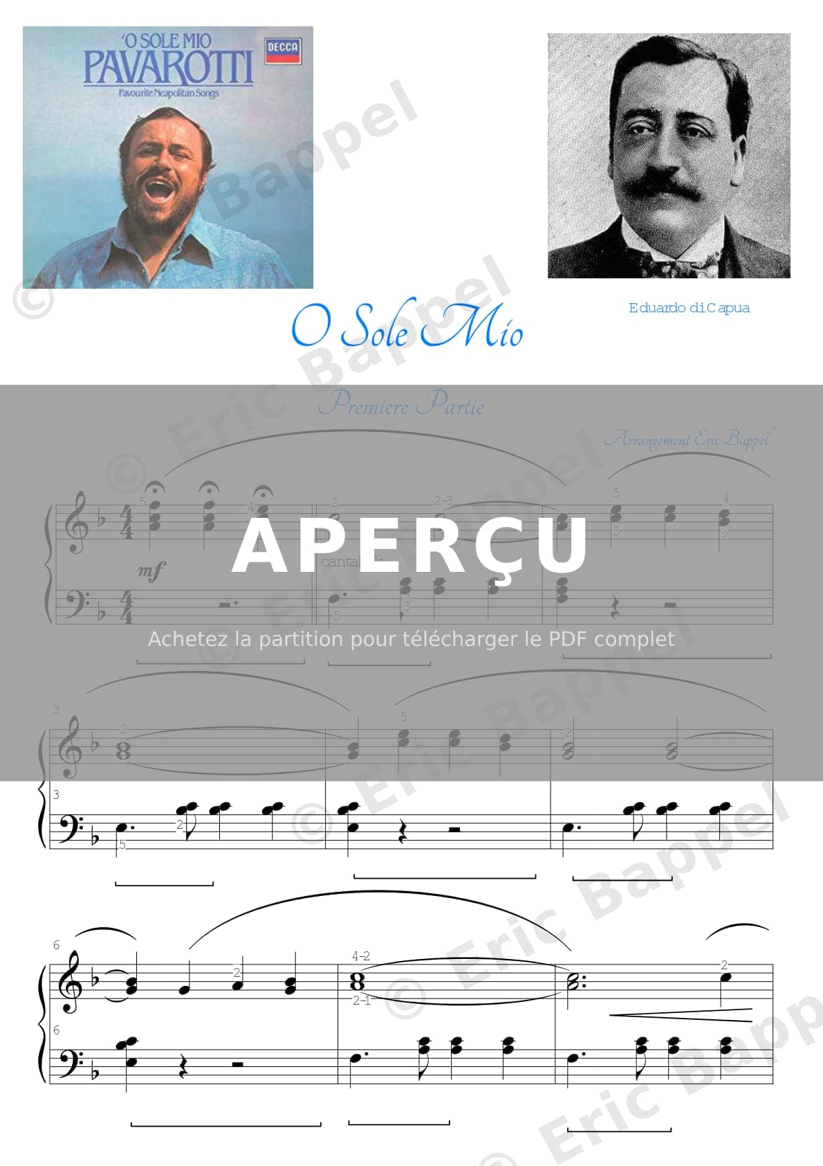 O Sole Mio, transcription pour piano — Extrait page 1 sur 3