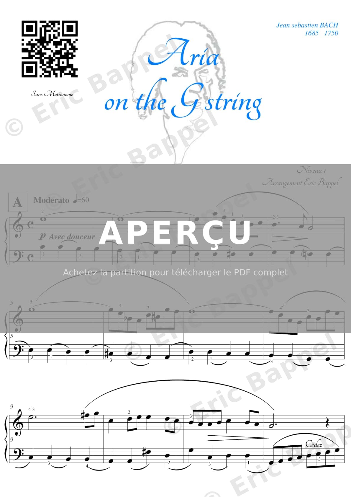 Orchestral Suite No. 3 in D Major, BWV 1068 Air "on the G String" niveau 1 A — Extrait page 1 sur 2