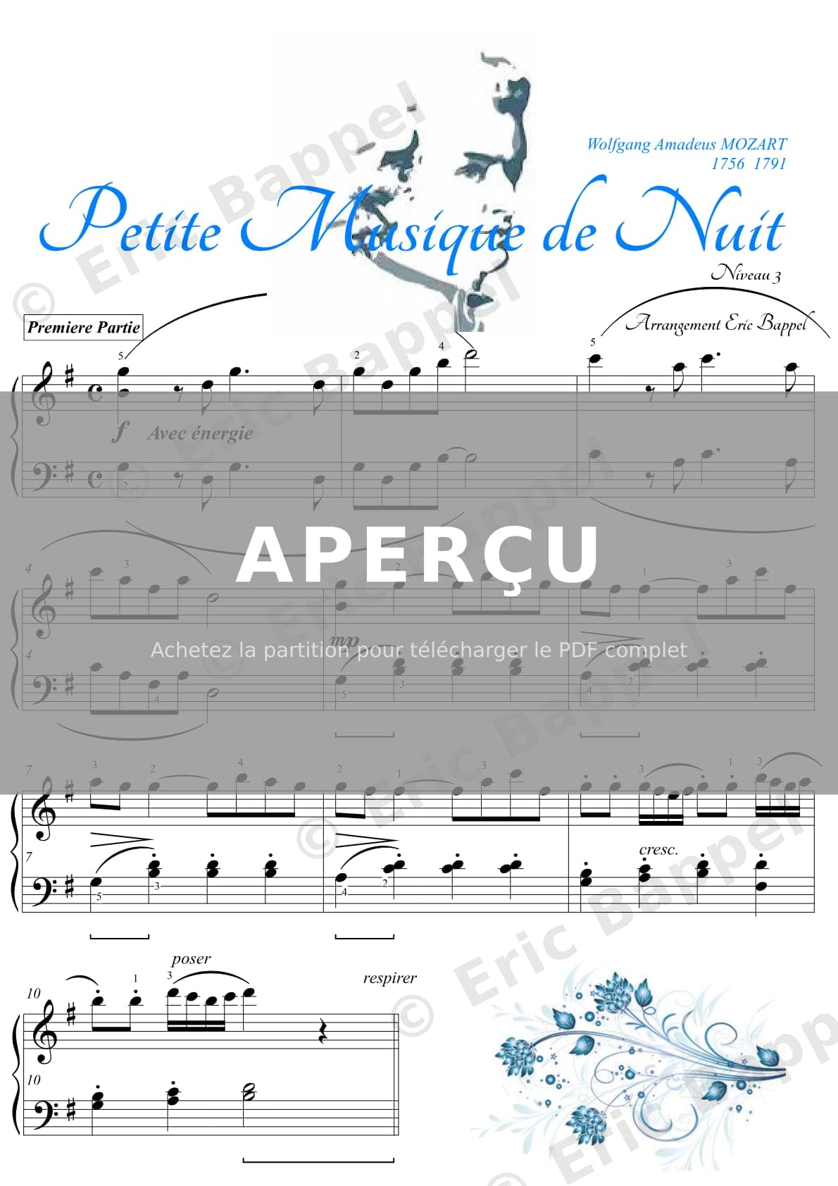 Petite Musique de Nuit, Sérénade en Sol majeur, K. 525: Allegro (Niveau 3) — Extrait page 1 sur 4