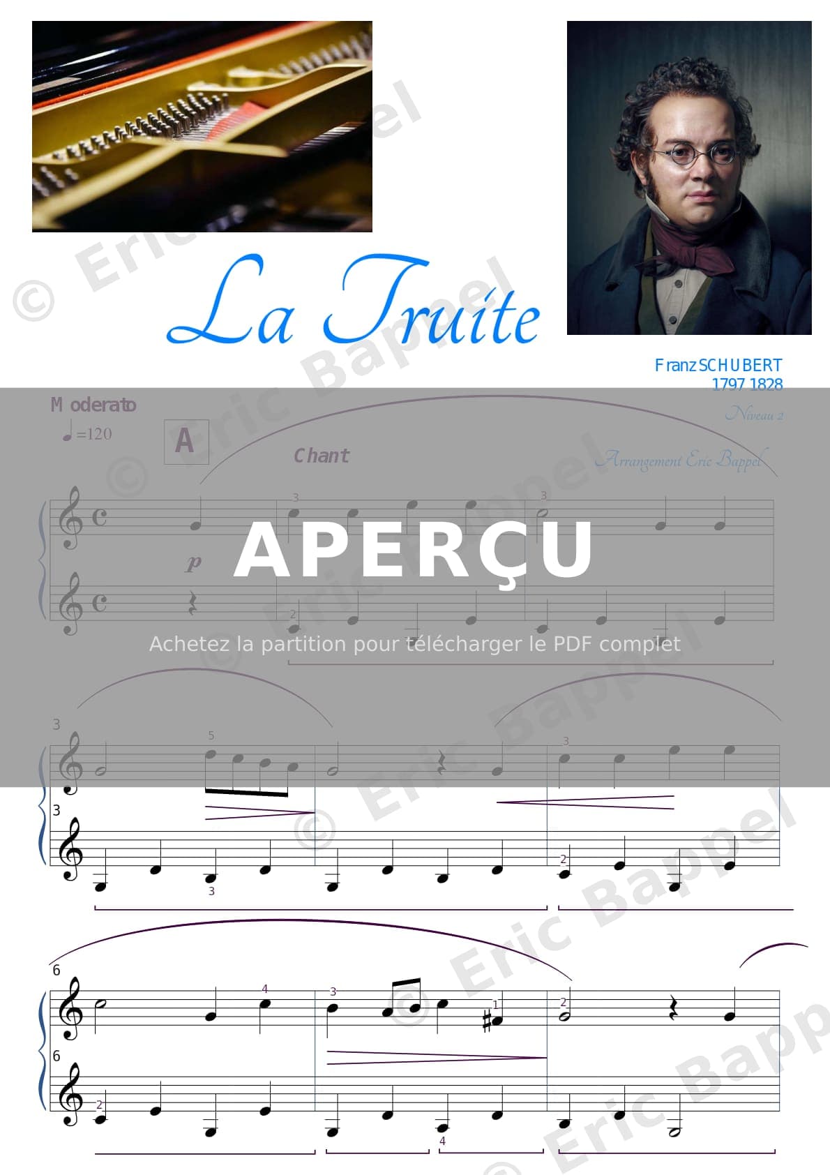 La Truite, Piano Quintet en La majeur, D. 667, transposé en Do majeur, niveau 2 — Extrait page 1 sur 2