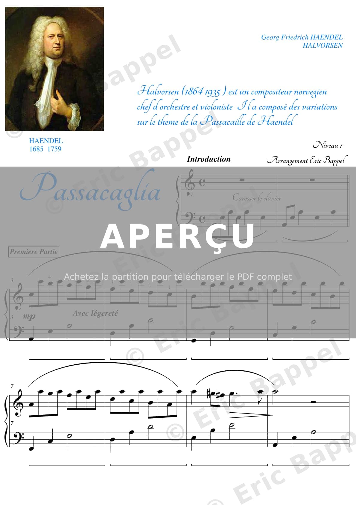 Passacaglia niveau 1 (autre version) — Extrait page 1 sur 5