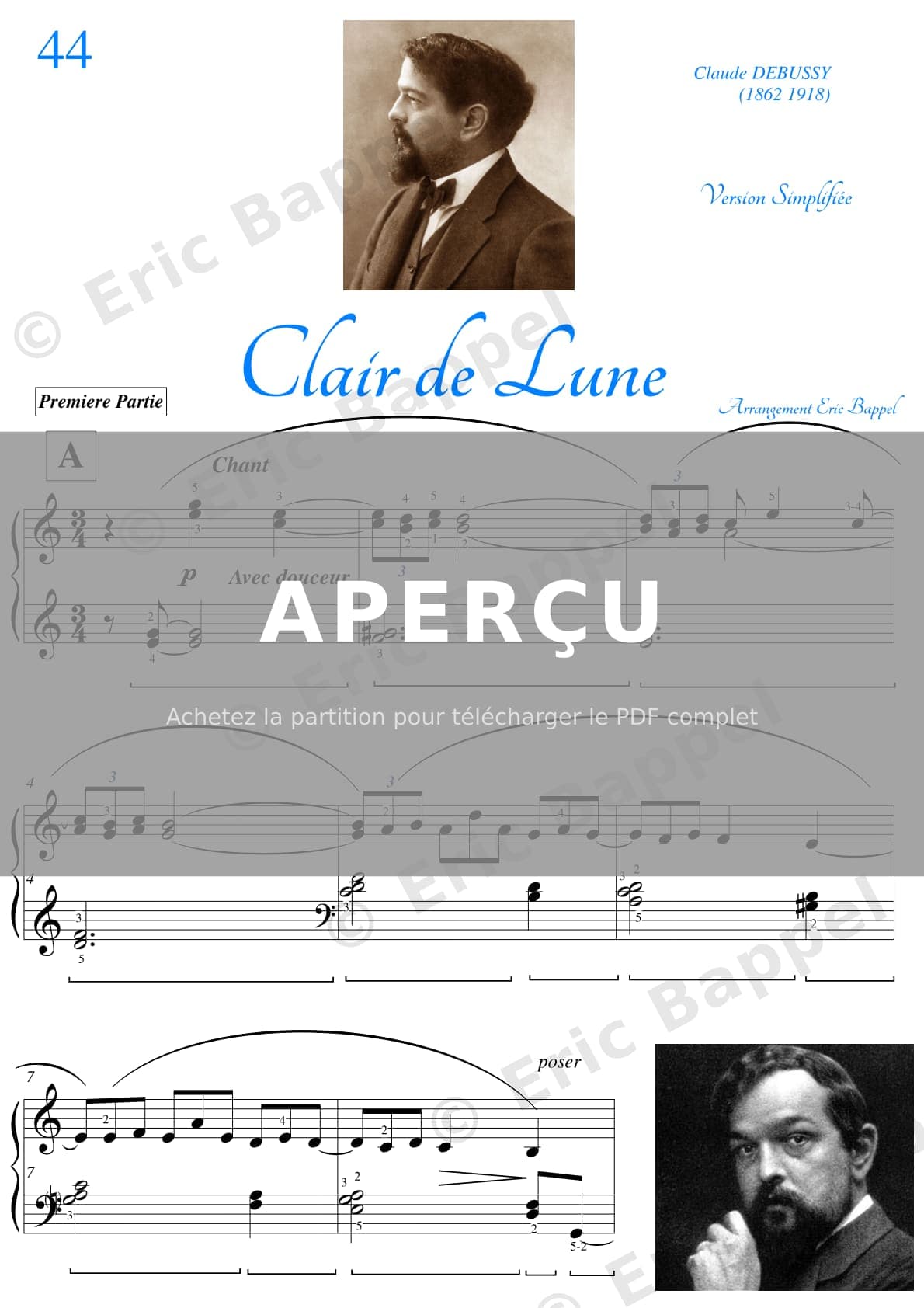 Suite bergamasque, No. 03 Clair de lune, version simplifiée — Extrait page 2 sur 6