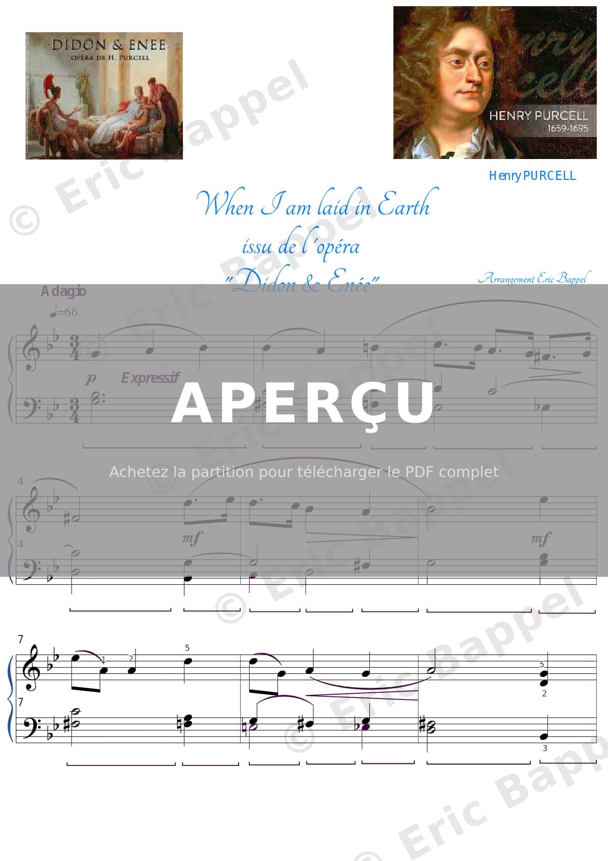 Didon et Enée, thème transcription, « When I Am Laid in Earth » — Extrait page 1 sur 2