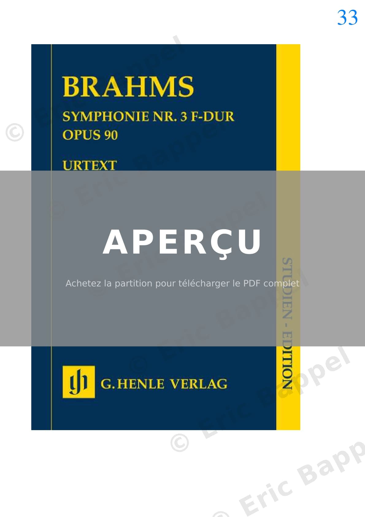 Symphonie n° 3 en Fa majeur, Op. 90 : III. Poco allegretto, transposée en Do mineur (niveau 2) — Extrait page 1 sur 6