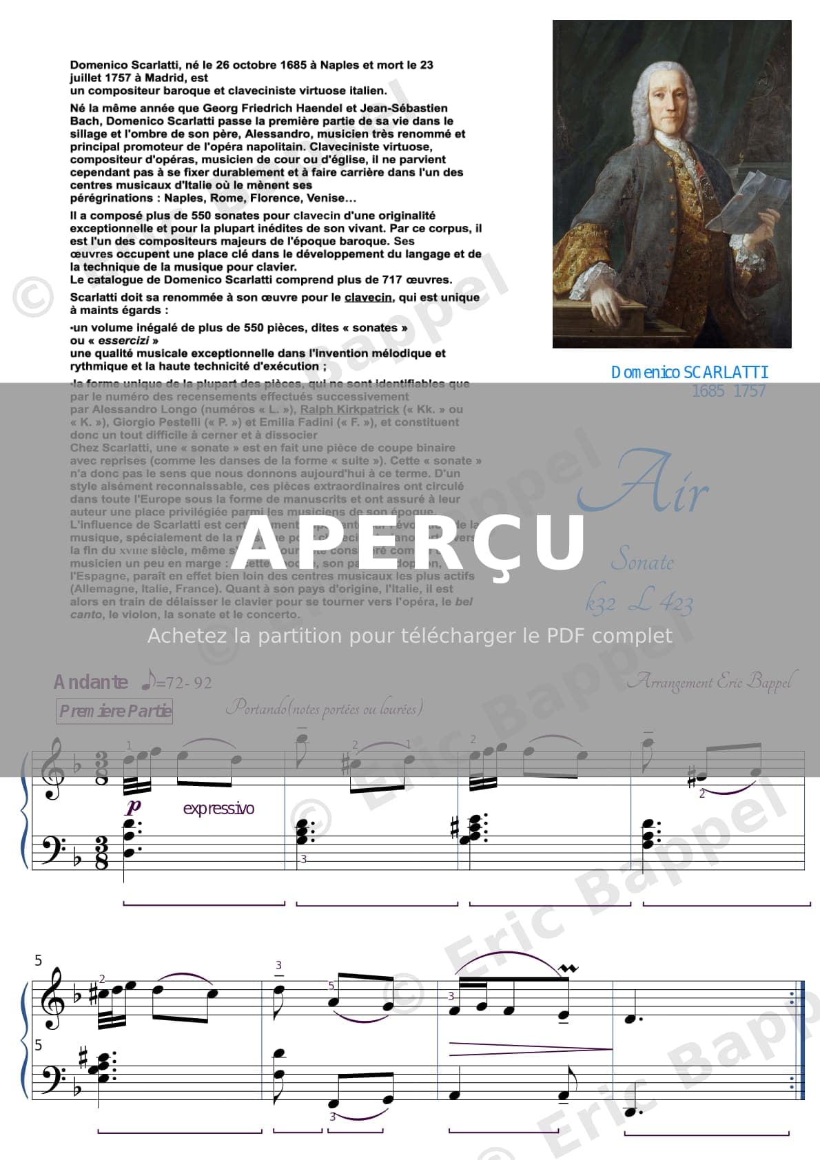 Sonate en Ré mineur, K. 32: Aria — Extrait page 1 sur 2