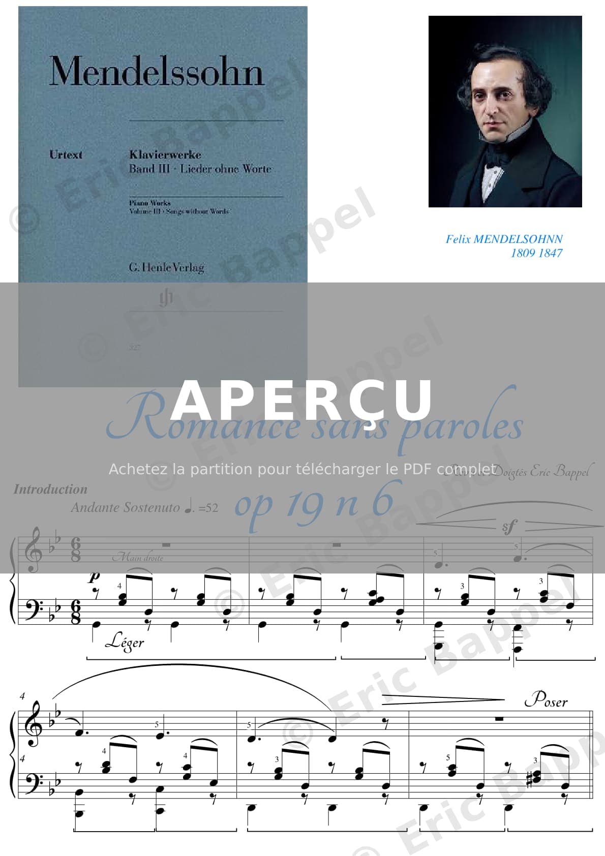 Romances sans paroles, No. 6 en Sol mineur, Op. 19 No. 6, "Venezianisches Gondellied" ("Venetian Gondola Song") — Extrait page 1 sur 5