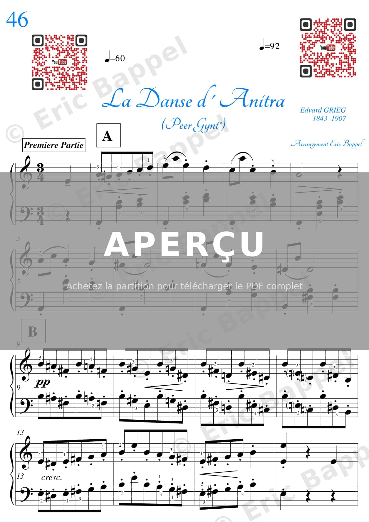 Danse d'Anitra, Peer Gynt, Op. 23 transcription pour piano en La mineur. — Extrait page 2 sur 4