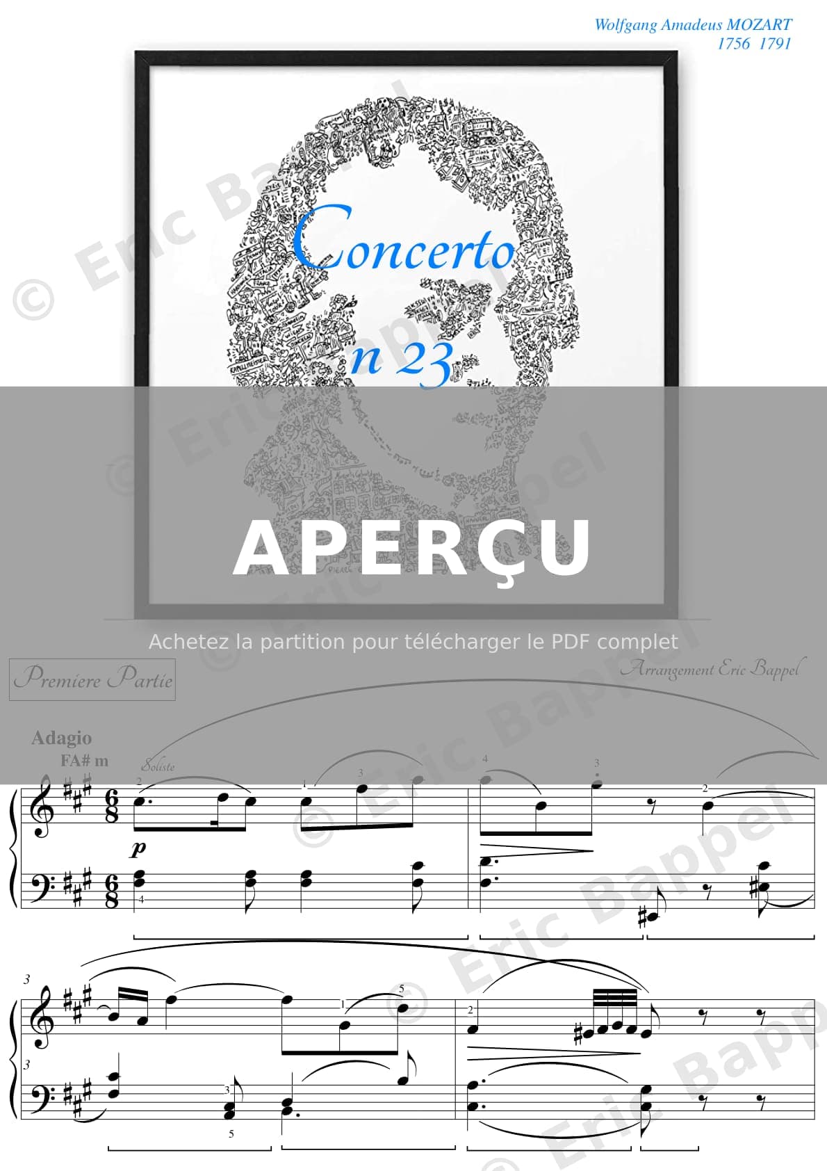 Concerto pour piano No. 23 en La majeur K. 488 - II. Adagio — Extrait page 1 sur 13