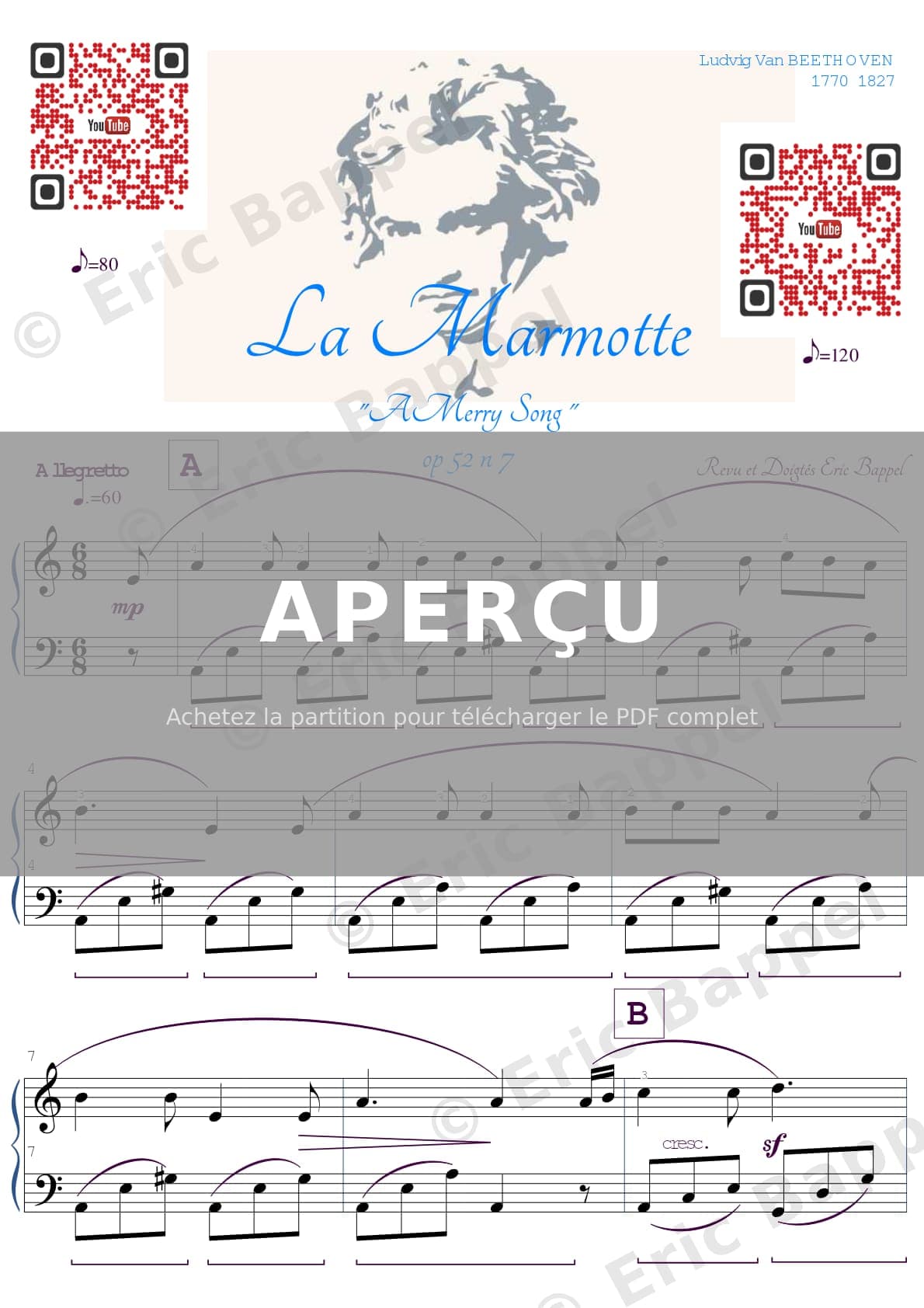 Op. 52 n° 7 : La Marmotte, "A Merry Song" transcrite pour piano — Extrait page 1 sur 2