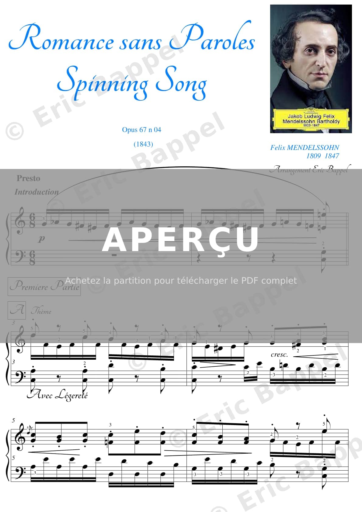Romances sans paroles, Op. 67: No. 4, Presto "Spinning Song" — Extrait page 1 sur 12