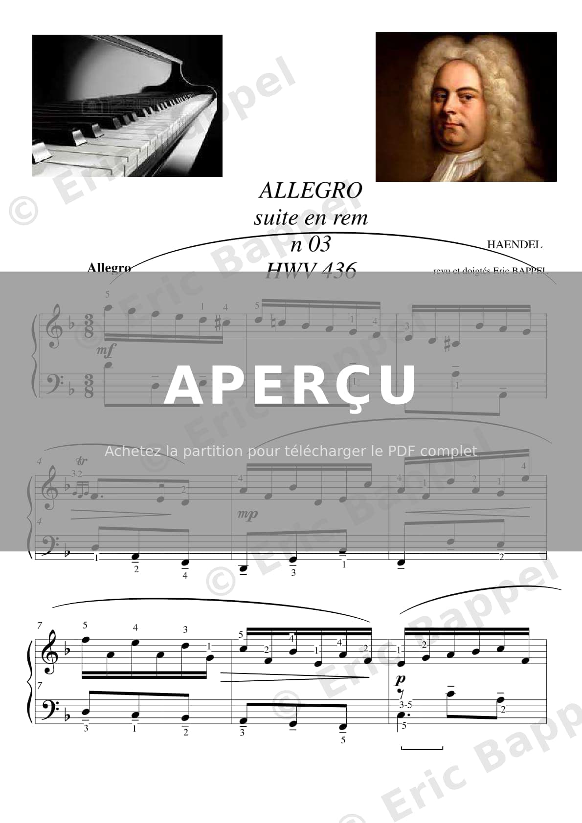 Suite No. 3 en Ré mineur, HWV 436 (Set 2): II. Courante. Allegro — Extrait page 1 sur 4