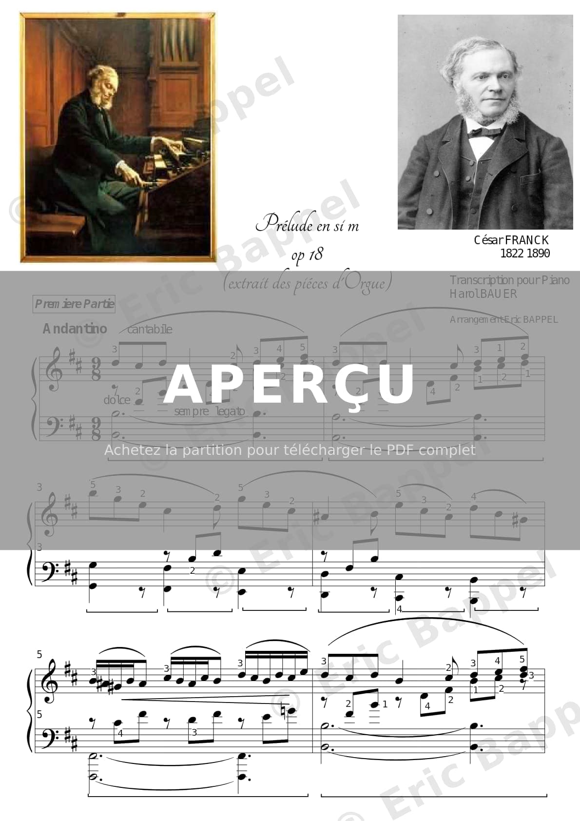 Prélude en Si mineur, Op. 18, FWV 30: I. Andantino cantabile Six pièces pour grand orgue, No. 3 — Extrait page 1 sur 8