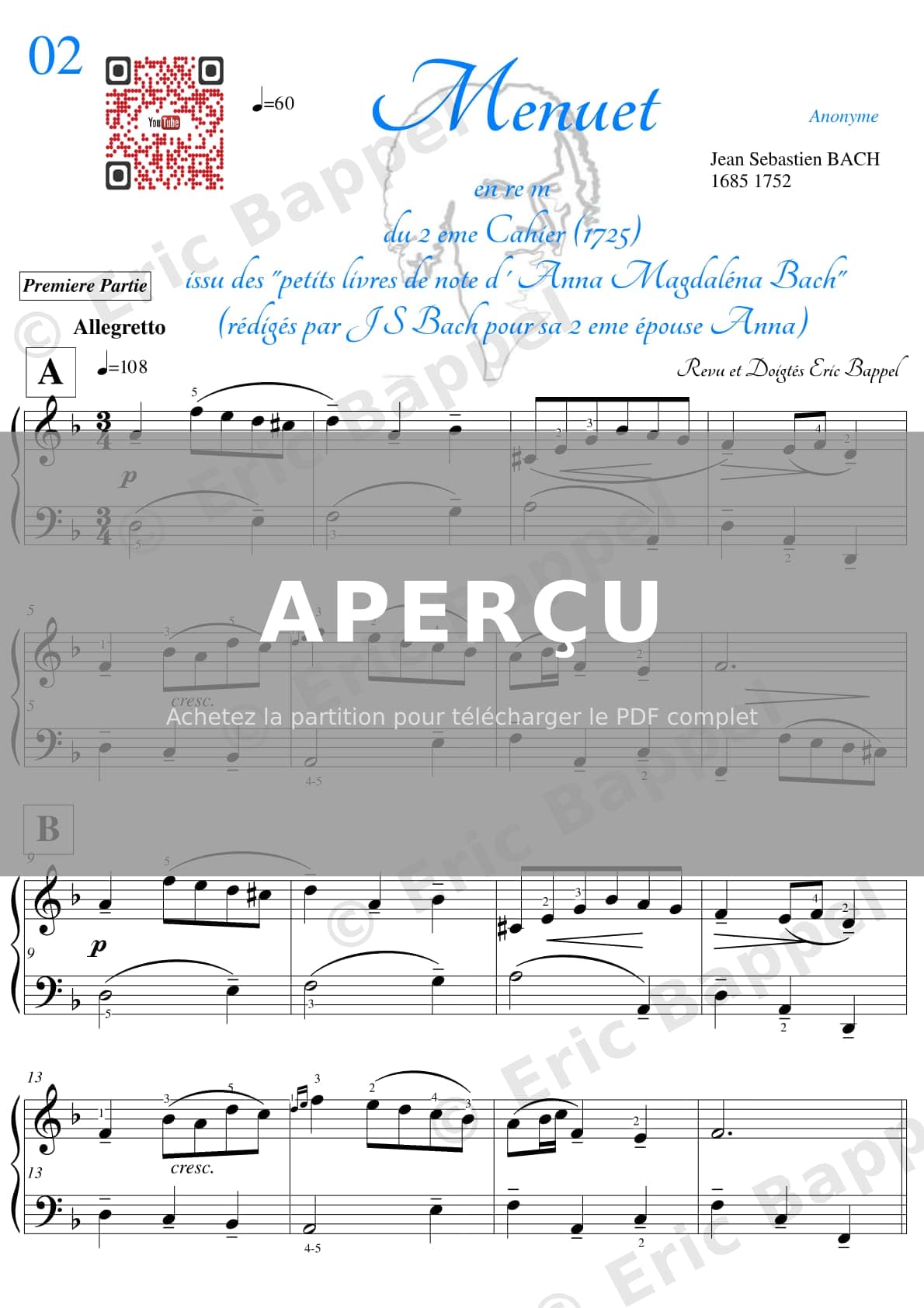 Menuet en Ré mineur (BWV Anh. 132) — Extrait page 1 sur 3