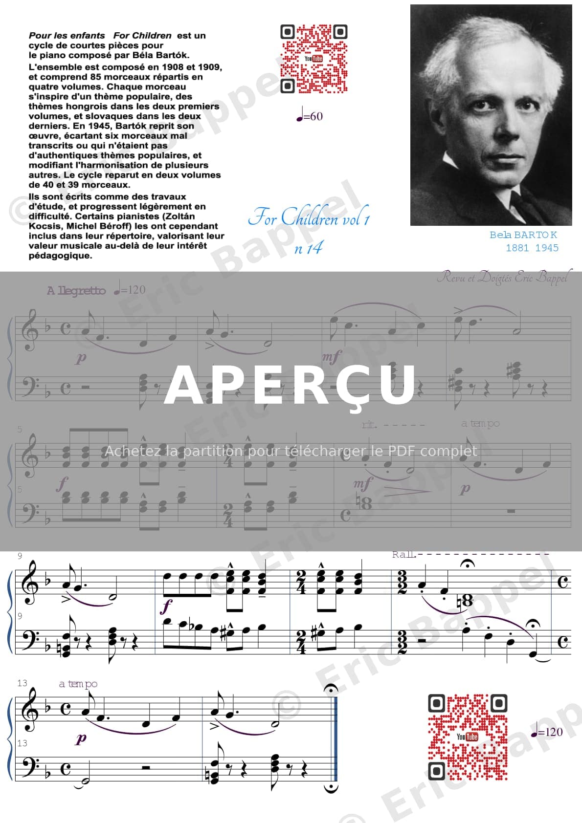 Bartók: For Children, Sz. 42, Vol. 1: No. 14, Allegretto — Extrait page 1 sur 1