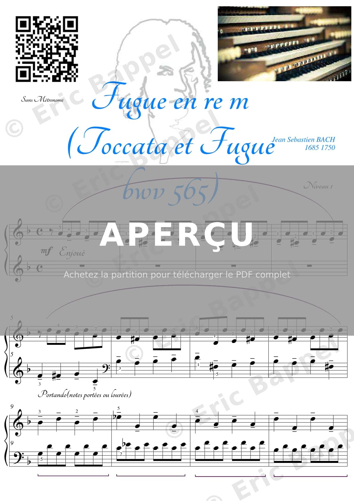 FUGUE (issu de la TOCCATA et FUGUE ) en rem NIVEAU 2 — Extrait page 1 sur 4