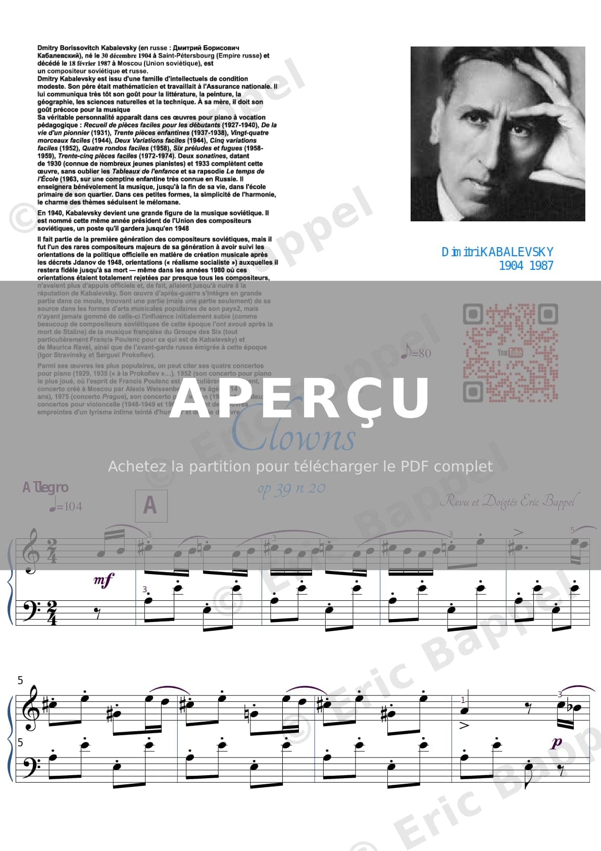 Clowns, Op. 39 No. 20 (extrait de "Pièces pour enfants") — Extrait page 1 sur 2