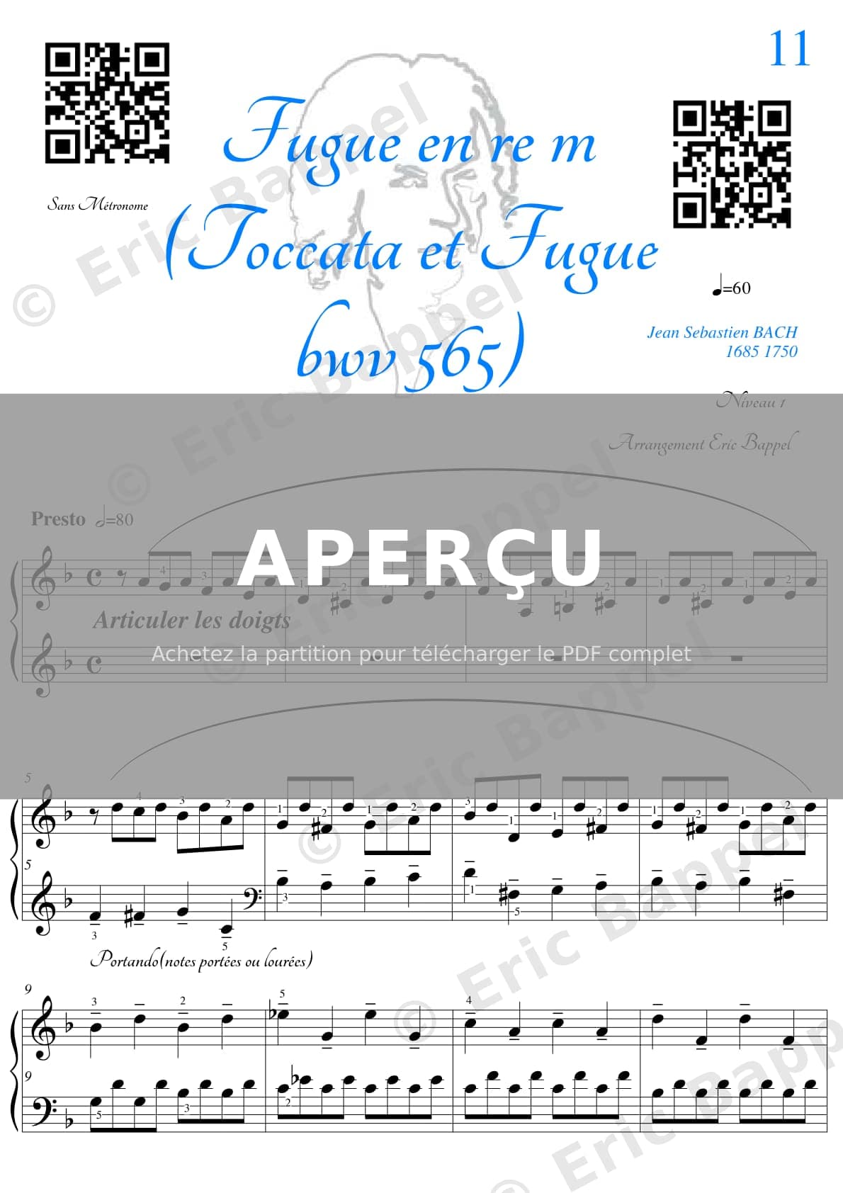 FUGUE (issu de la TOCCATA et FUGUE ) en rem NIVEAU 1 — Extrait page 1 sur 4