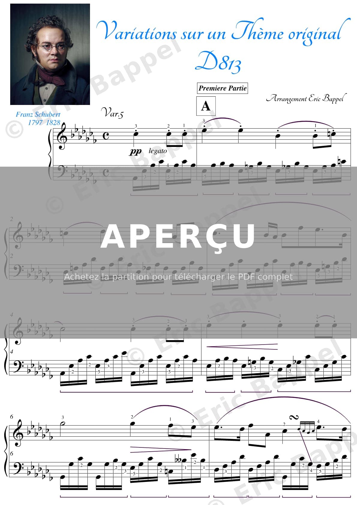 Variations sur un thème original en La bémol majeur, D. 813: Variation 5 — Extrait page 1 sur 4