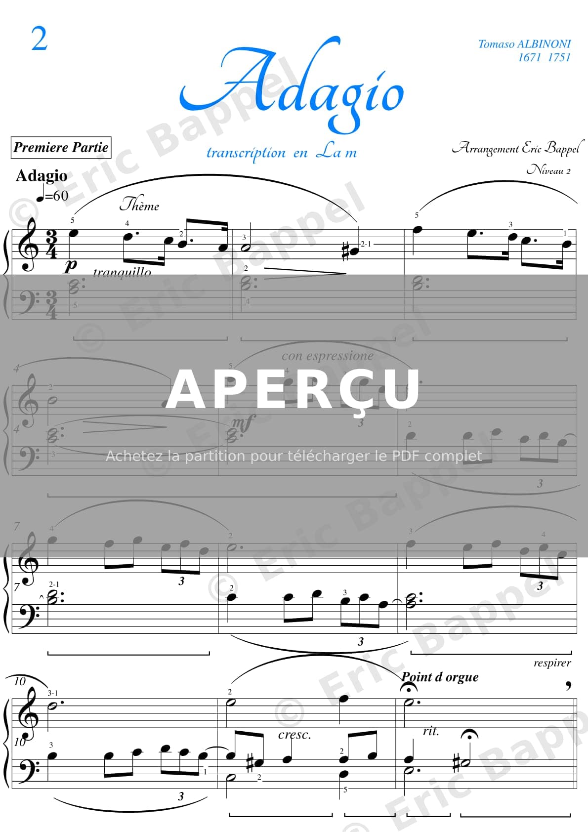 Adagio niveau 1 en la m — Extrait page 1 sur 3