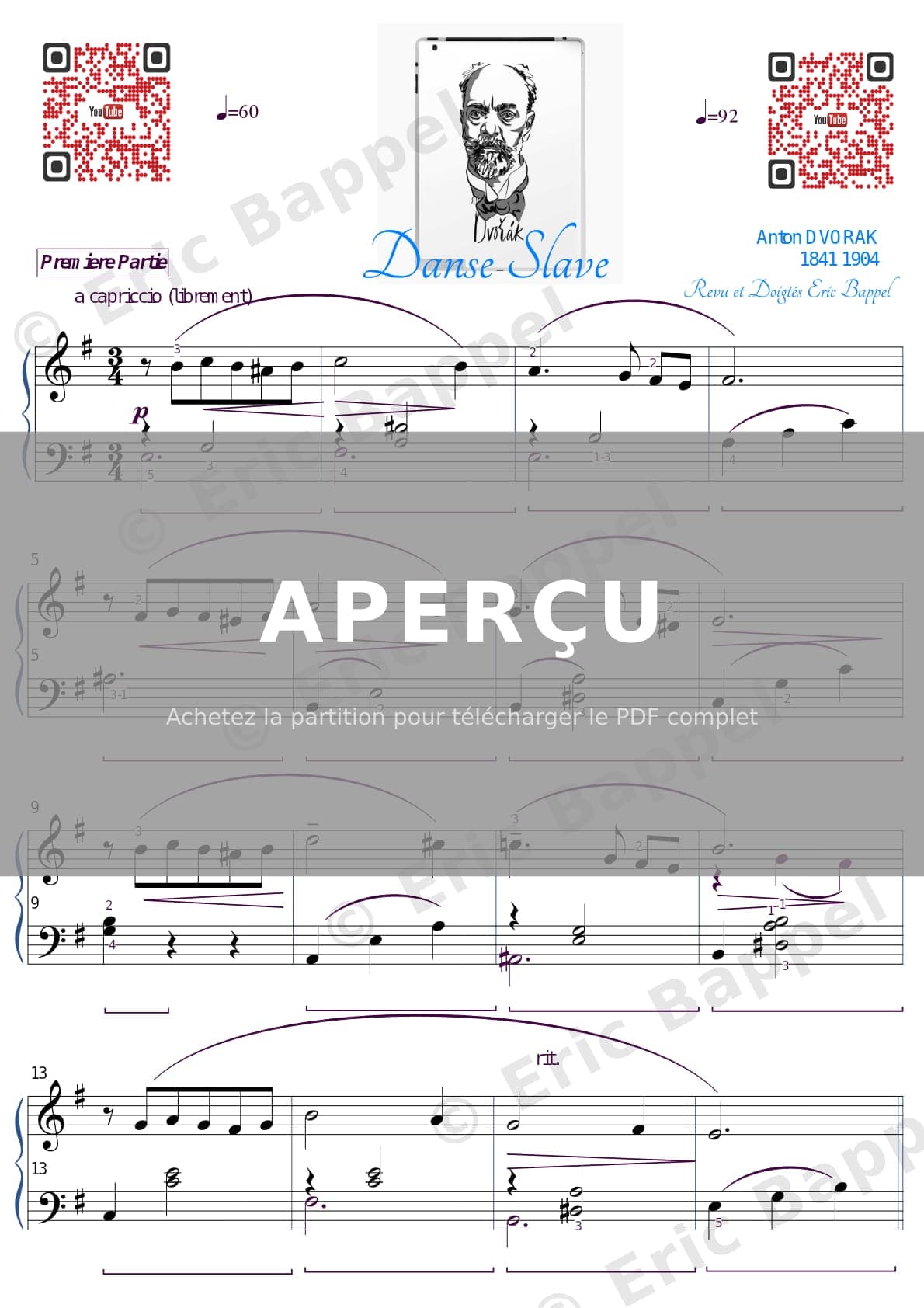 Danse slave en Mi mineur, Op. 72, No. 2 transcrite pour piano — Extrait page 1 sur 2