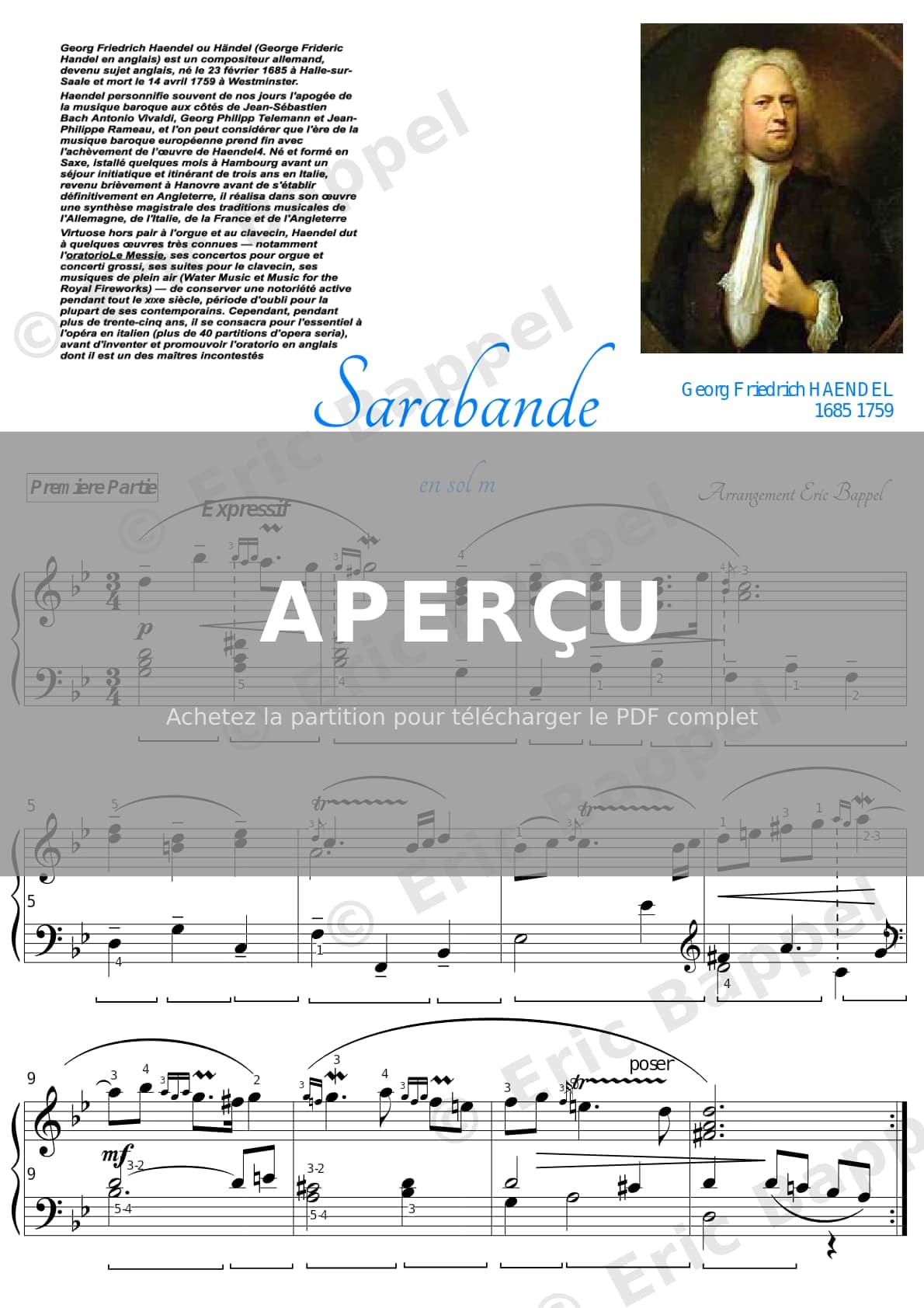 Sarabande en Sol mineur, Suite No. 7, HWV 452 — Extrait page 1 sur 2
