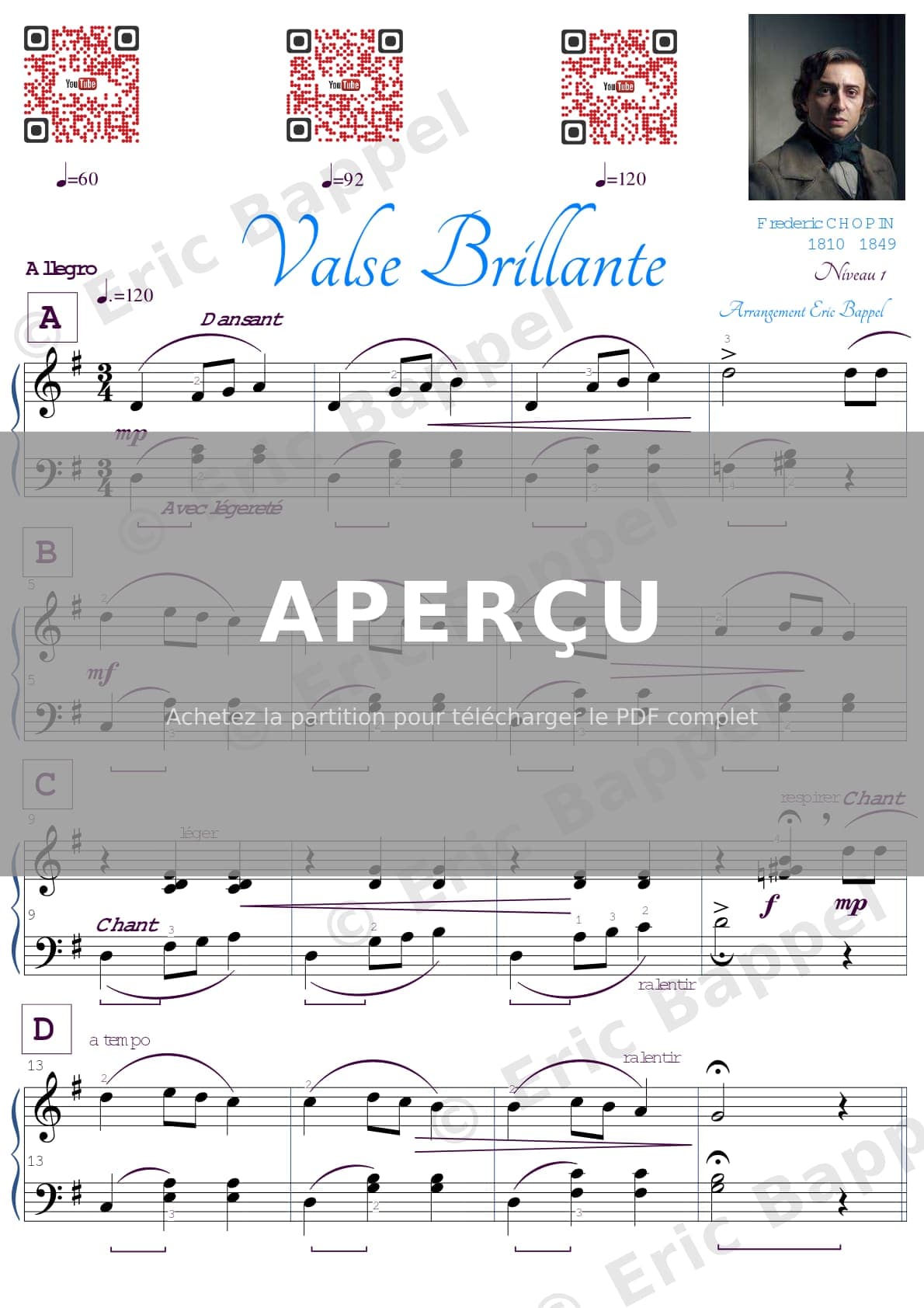 Valse Op. 18 No. 1 en Mi bémol Majeur, "Grande valse brillante", version simplifiée extrait — Extrait page 1 sur 1