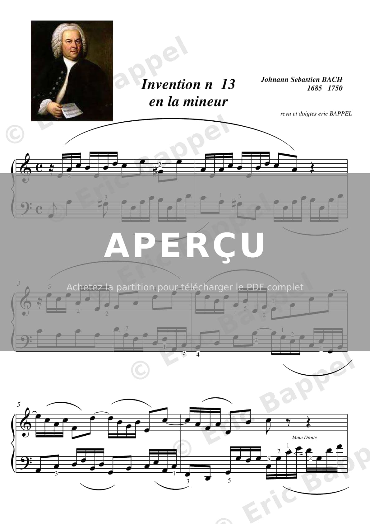 Invention No. 13 in A Minor, BWV 784 — Extrait page 1 sur 4