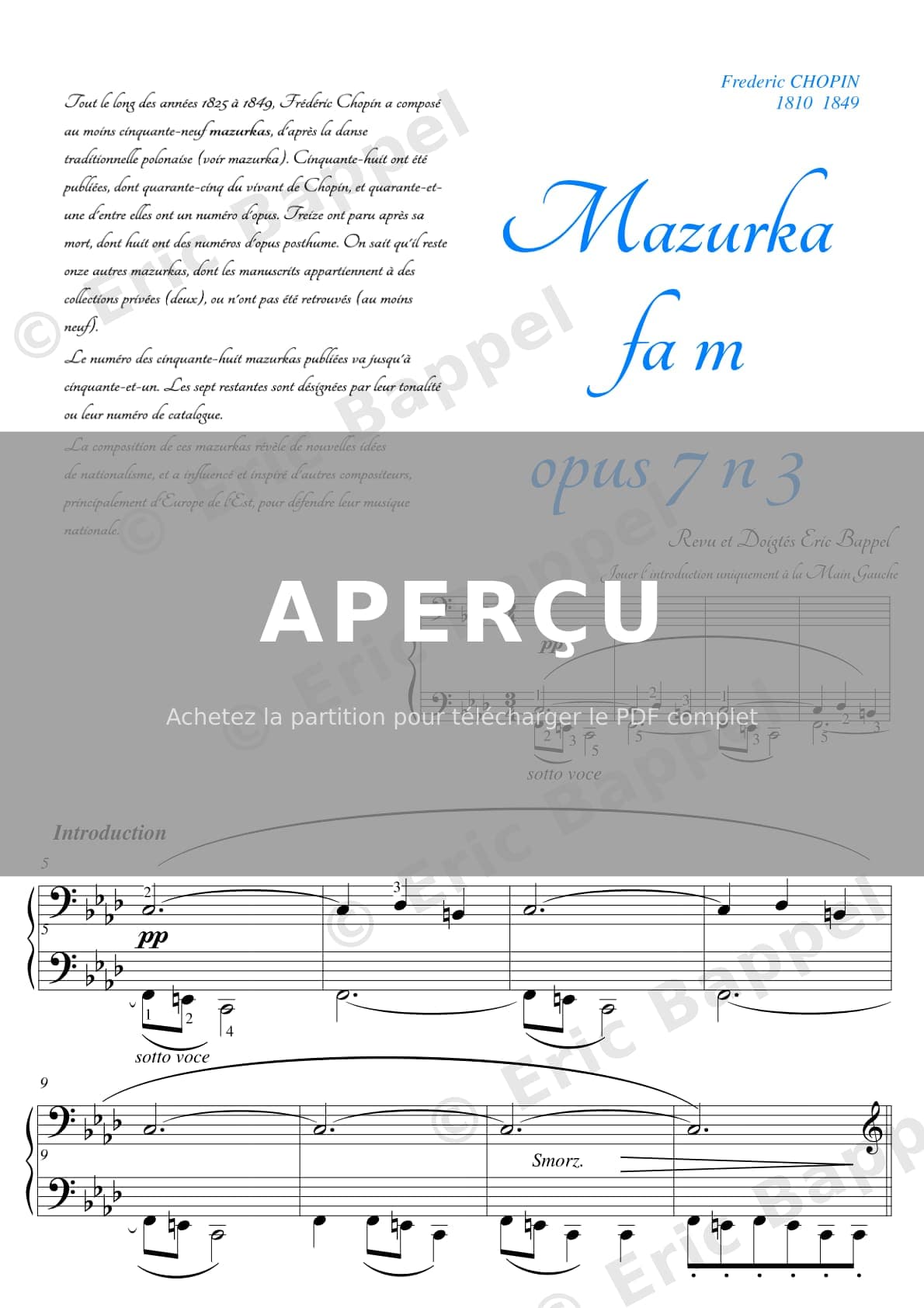 Mazurka Op. 7 n° 3 en Fa mineur — Extrait page 1 sur 10