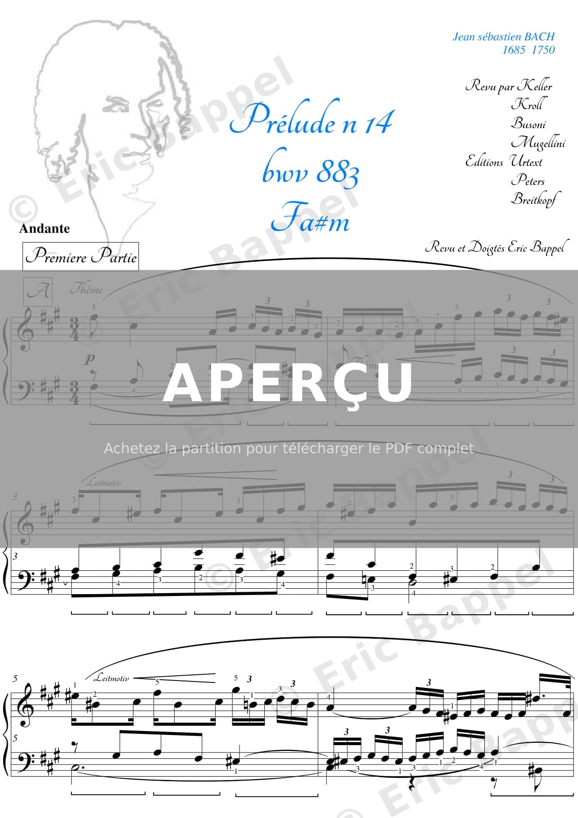 Prelude en fa# m n 14 ( 2eme cahier) BWV 883 — Extrait page 1 sur 6