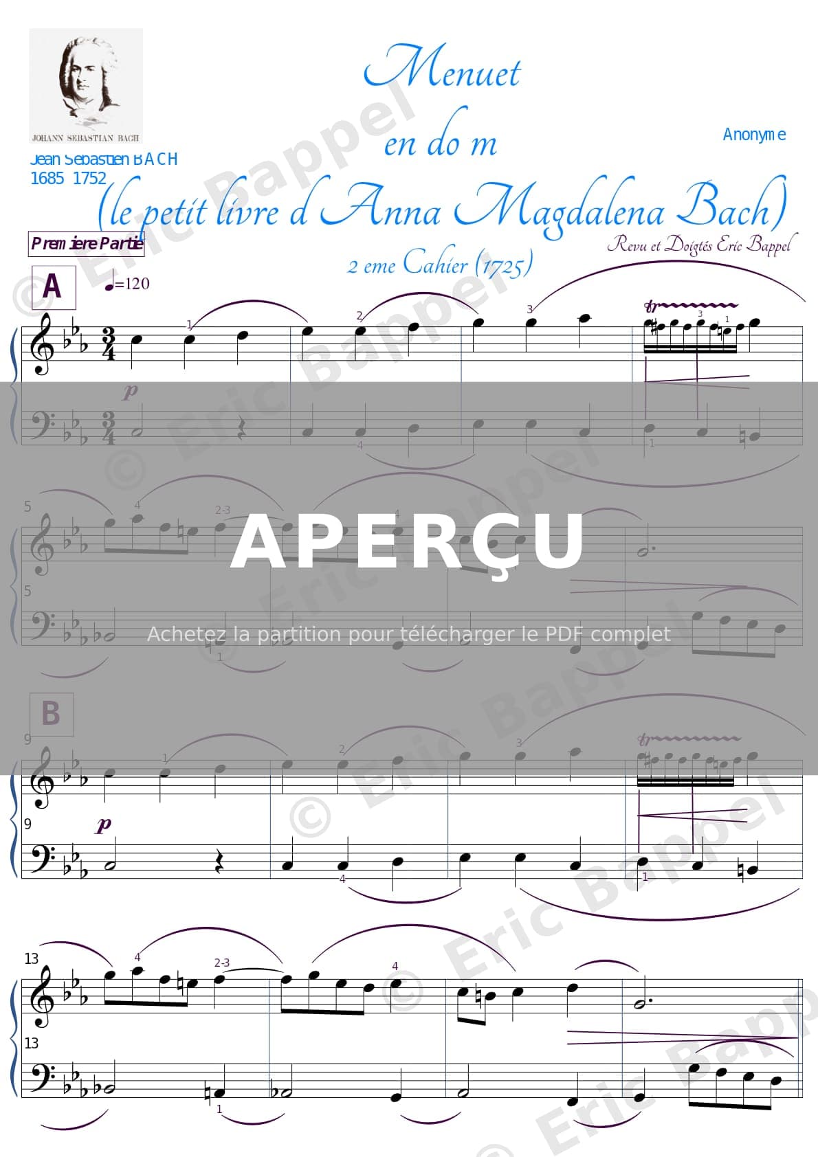 Menuet en Do mineur (BWV Anh. 121) — Extrait page 1 sur 4