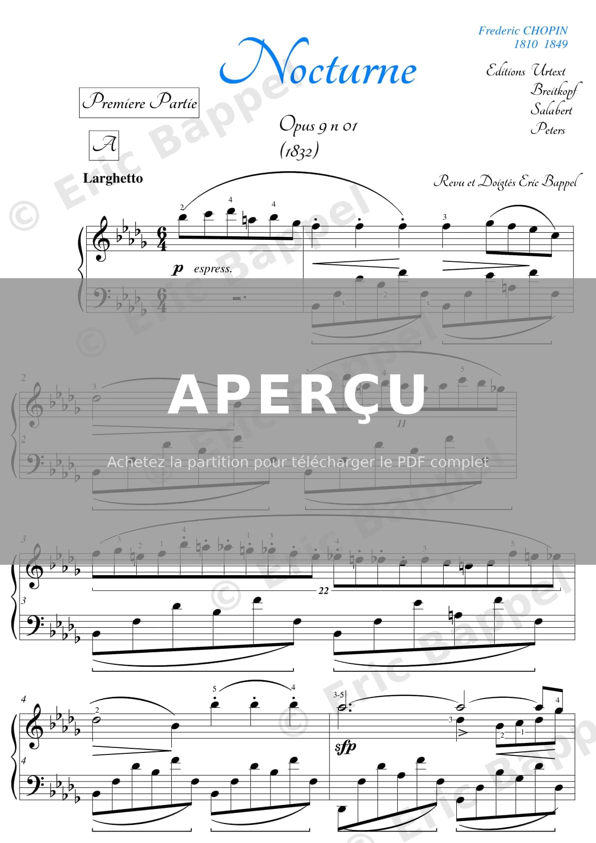 Nocturne Op. 9 No. 1 en Si bémol mineur — Extrait page 1 sur 12