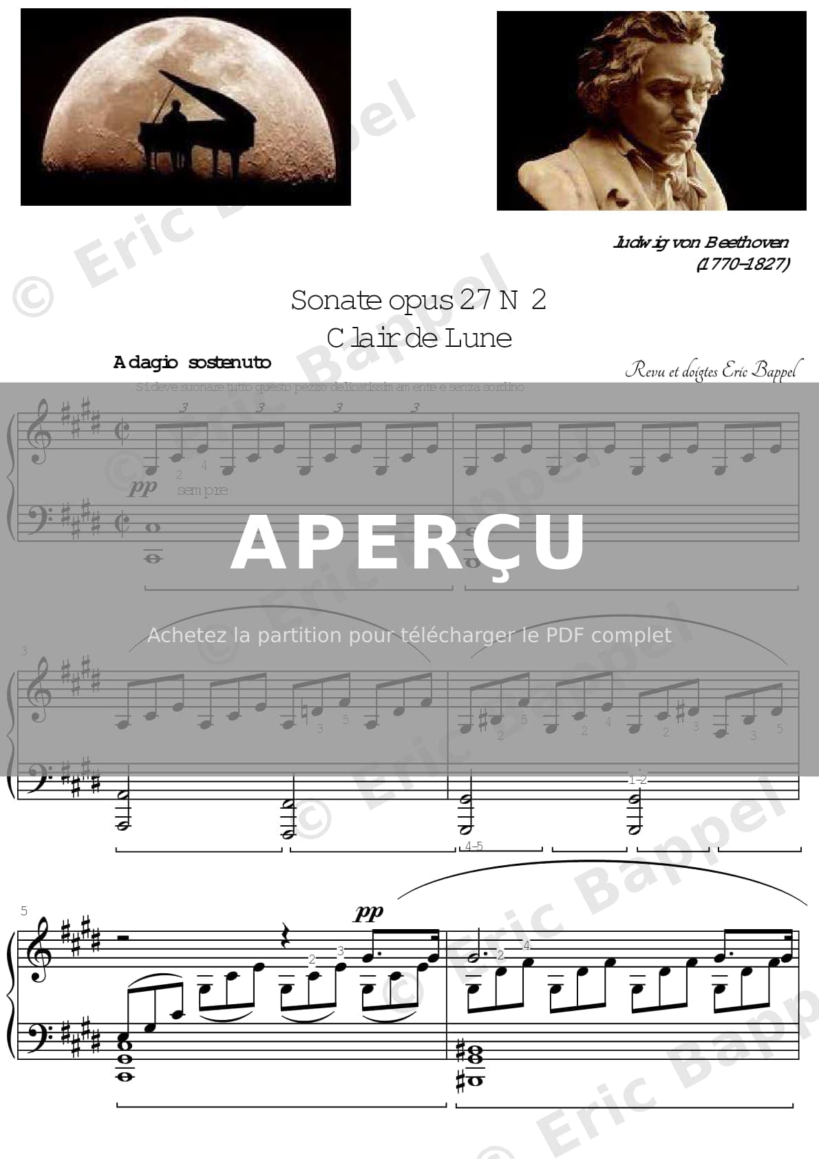 Sonate « Clair de Lune » n° 14 en Do dièse mineur, Op. 27 n° 2, version originale — Extrait page 1 sur 9