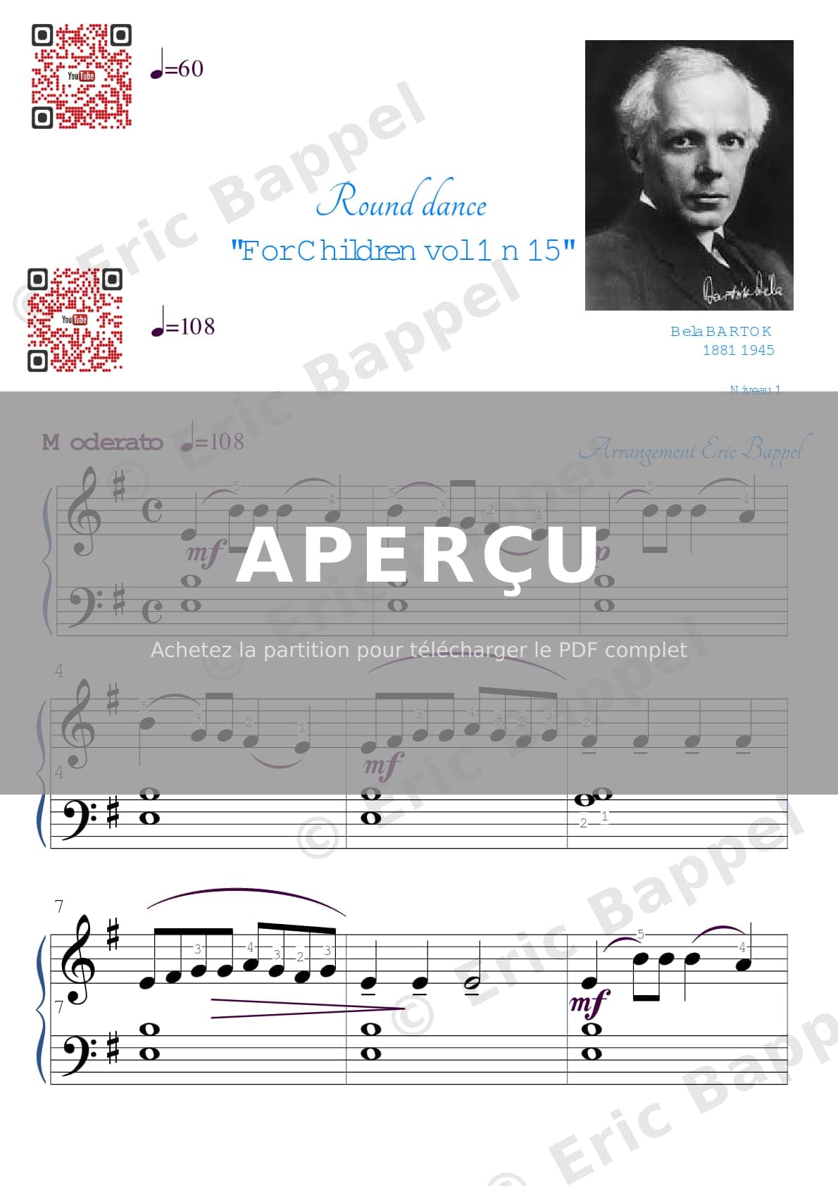Bartók: For Children, Sz. 42, Vol. 1: No. 17, Circular Dance version simplifiée — Extrait page 1 sur 2