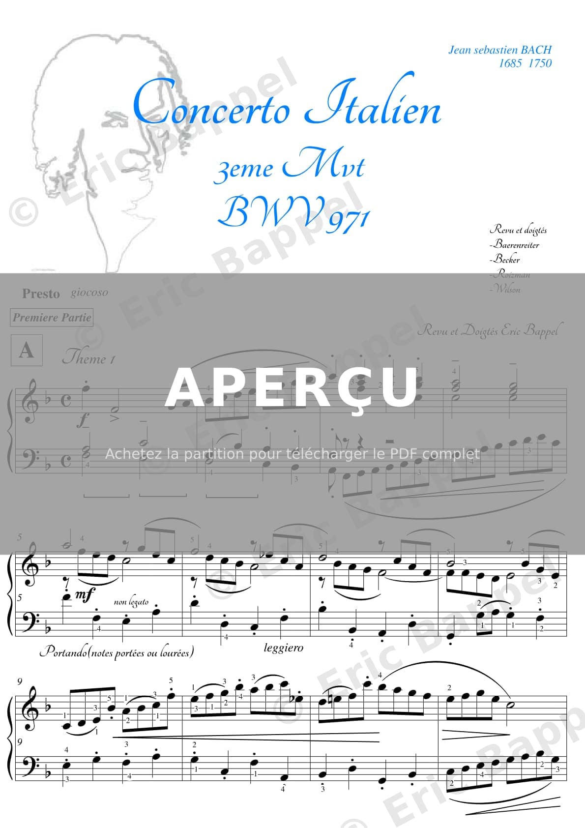 Concerto Italien, BWV 971: III. Presto — Extrait page 1 sur 13