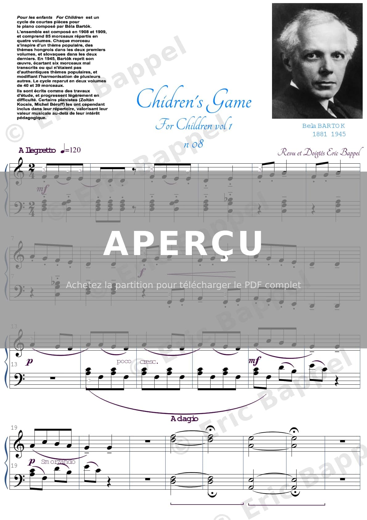 For Children, Sz. 42, Vol. 1: No. 8, Children's Game — Extrait page 1 sur 3