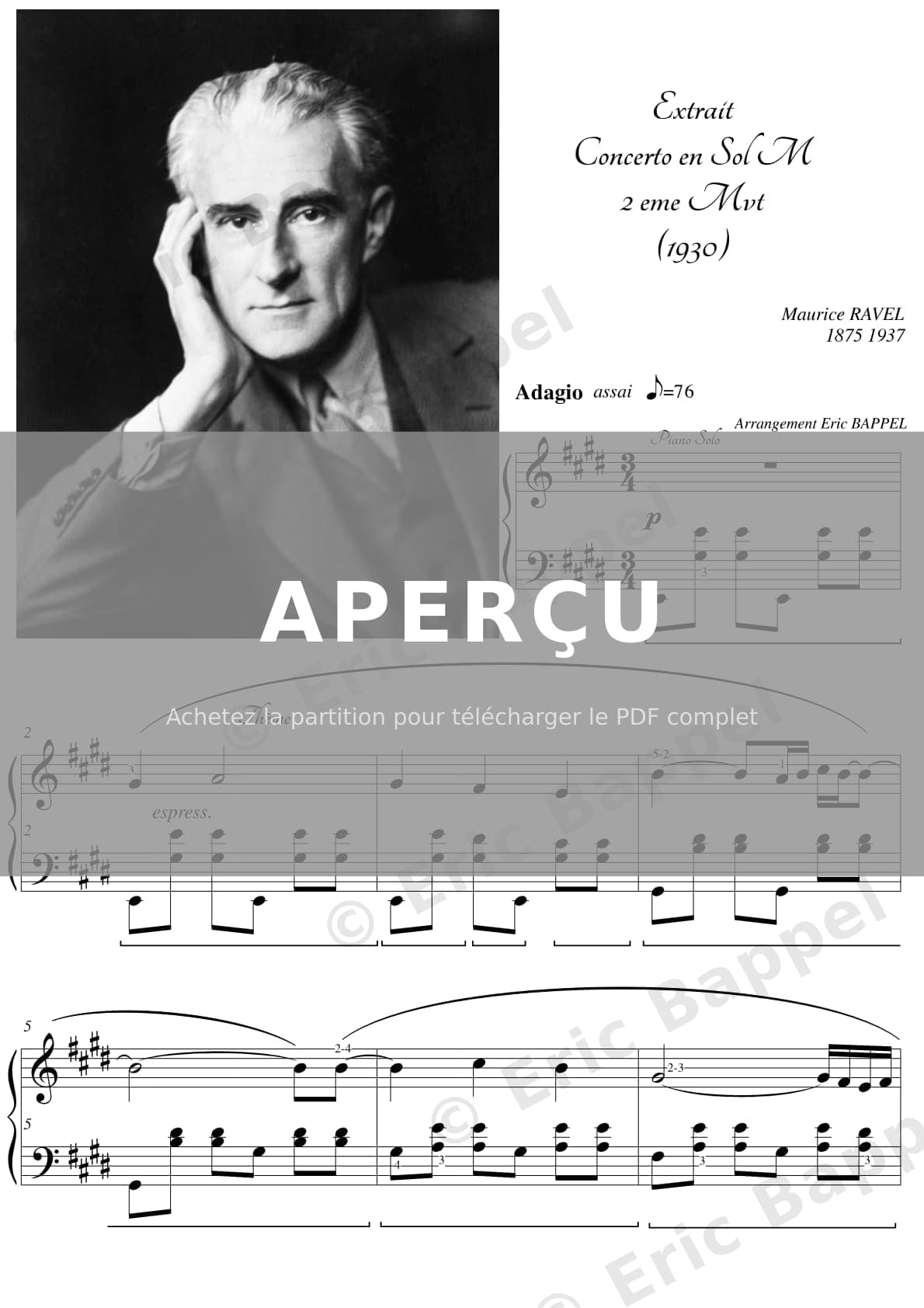 Concerto pour piano en Sol Majeur: II. Adagio assai (extrait) — Extrait page 1 sur 4