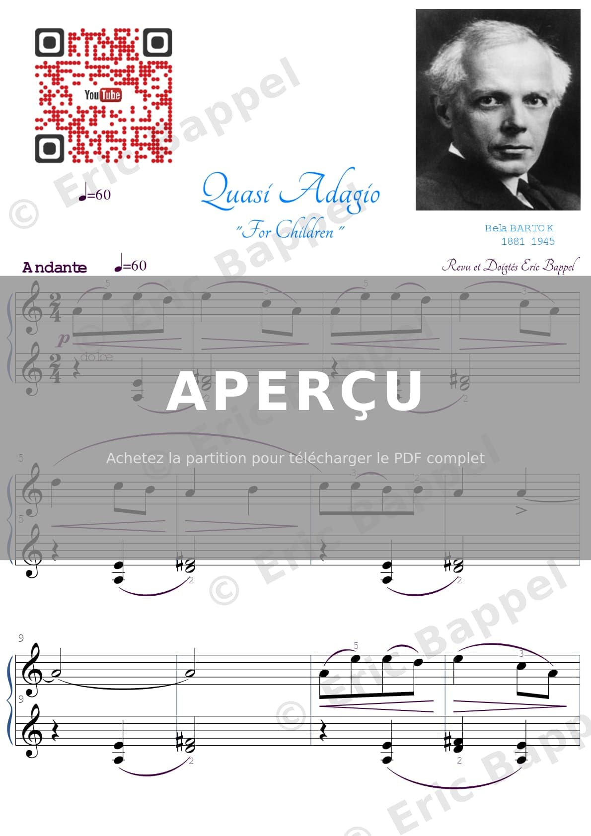 Bartók: For Children, Sz. 42, Vol. 1: No. 3, Quasi adagio — Extrait page 1 sur 2