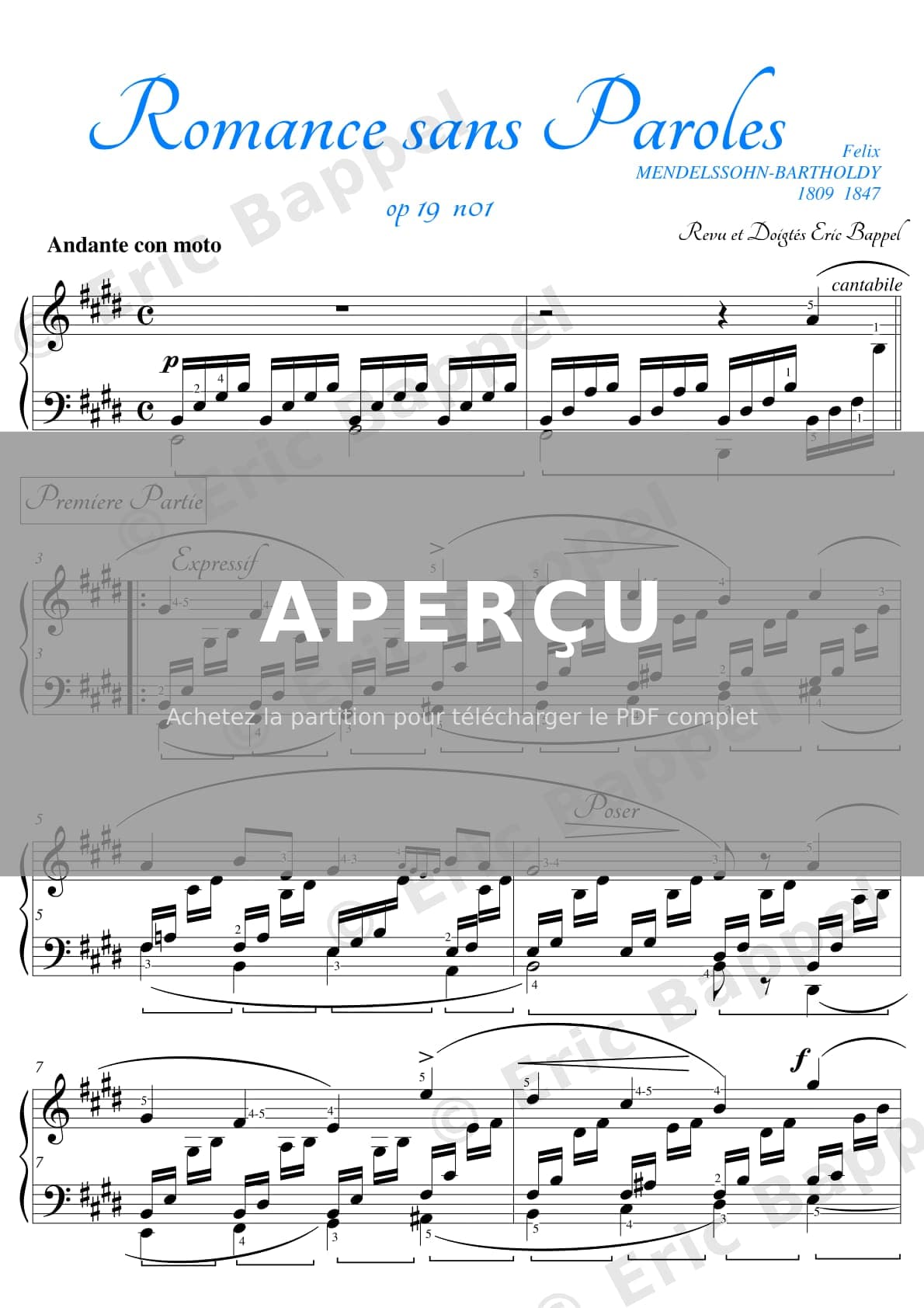 Romances sans paroles en Mi majeur, Op. 19 No. 1 — Extrait page 1 sur 7