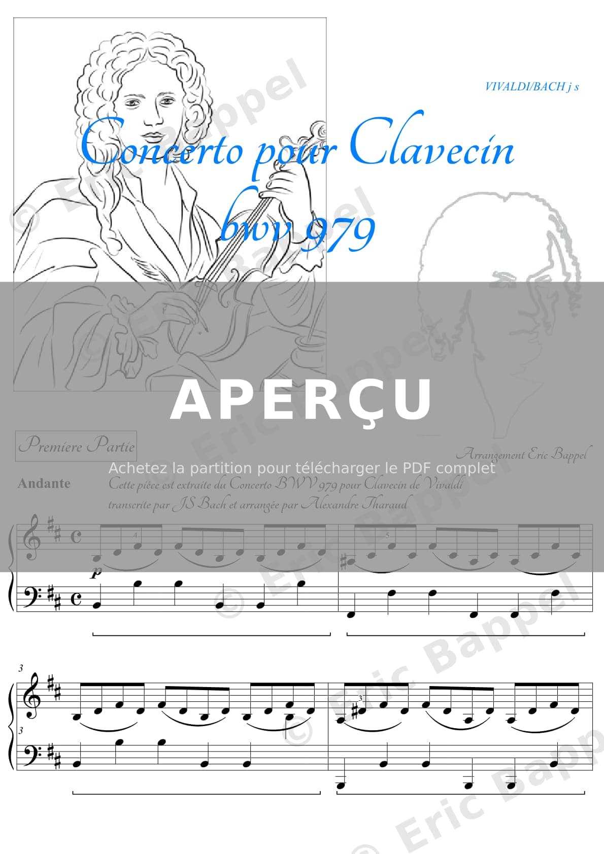 Bach / Arr. Tharaud: Keyboard Concerto in B Minor, BWV 979: II. Andante - Adagio (After Violin Vivaldi's Concerto, RV 813) — Extrait page 1 sur 5
