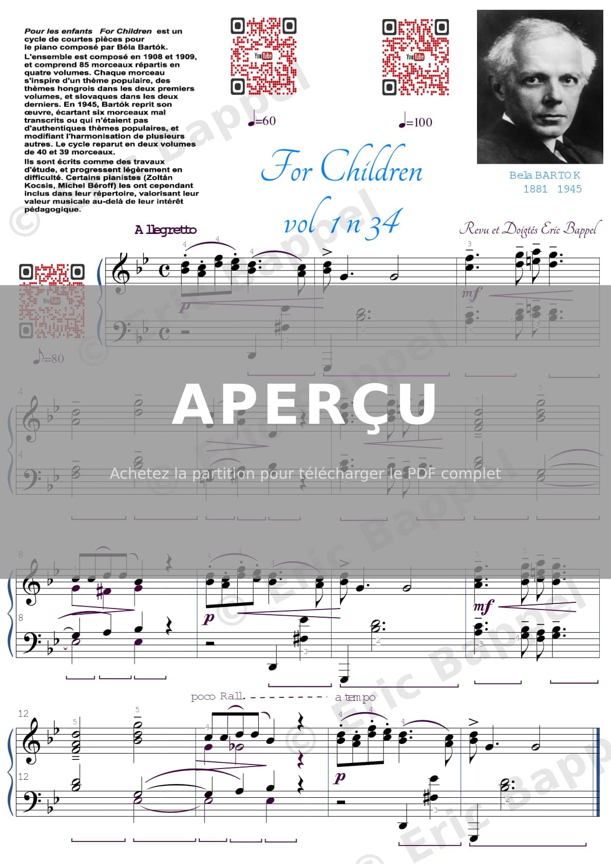 For Children, Sz. 42: Vol. 1, No. 34 Allegretto — Extrait page 1 sur 1