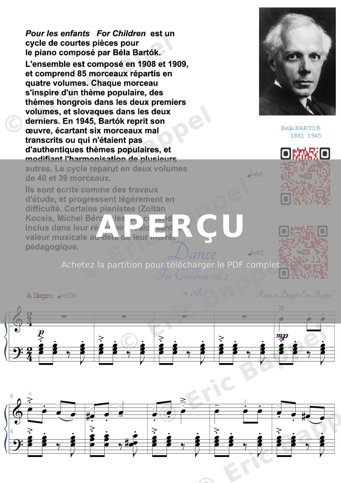 For Children, Sz. 42: Vol. 2, No. 8 Dance — Extrait page 1 sur 2