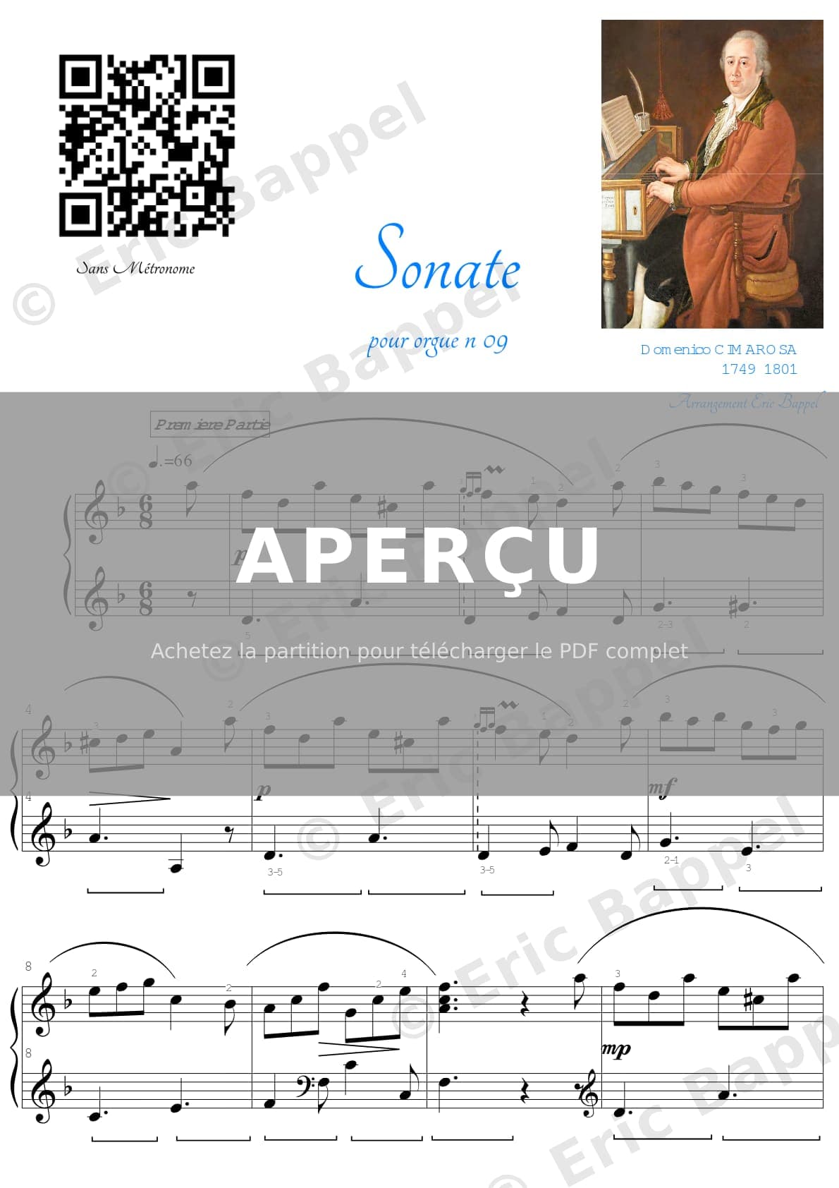 Sonate pour orgue No. 09 en Ré mineur, transcription pour piano — Extrait page 1 sur 4