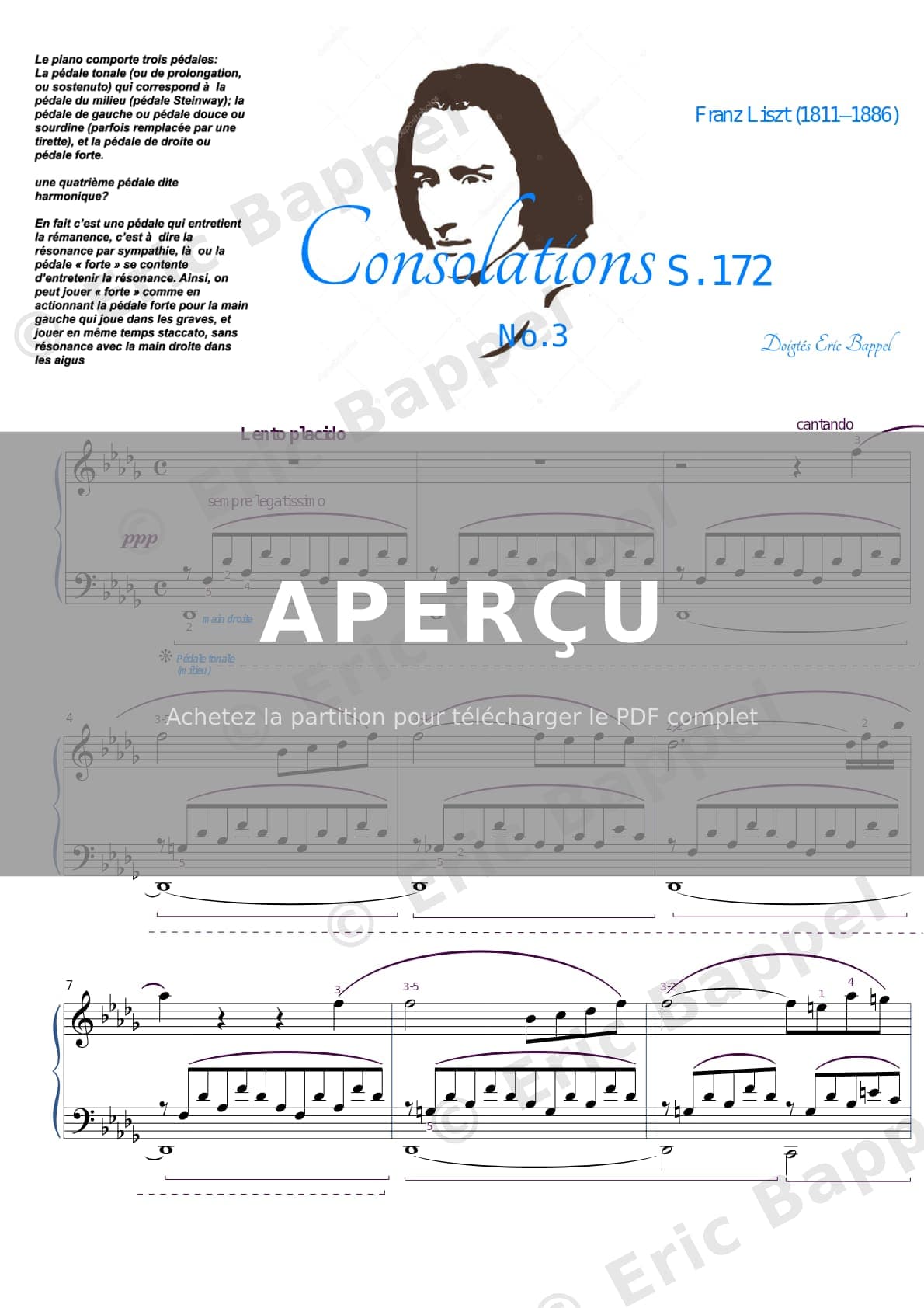 Consolations, S. 172: No. 3, Lento placido — Extrait page 1 sur 6