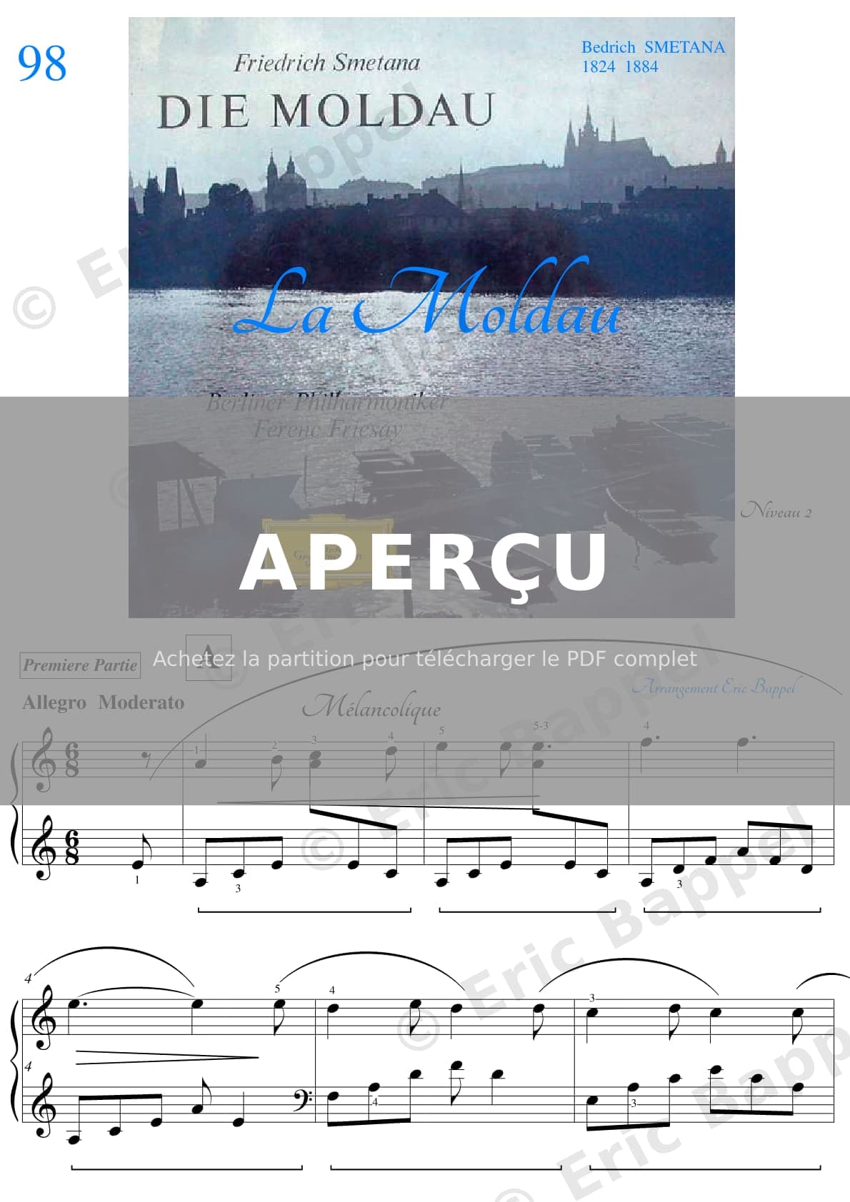 La Moldau, transcription pour piano, niveau 2 — Extrait page 2 sur 6