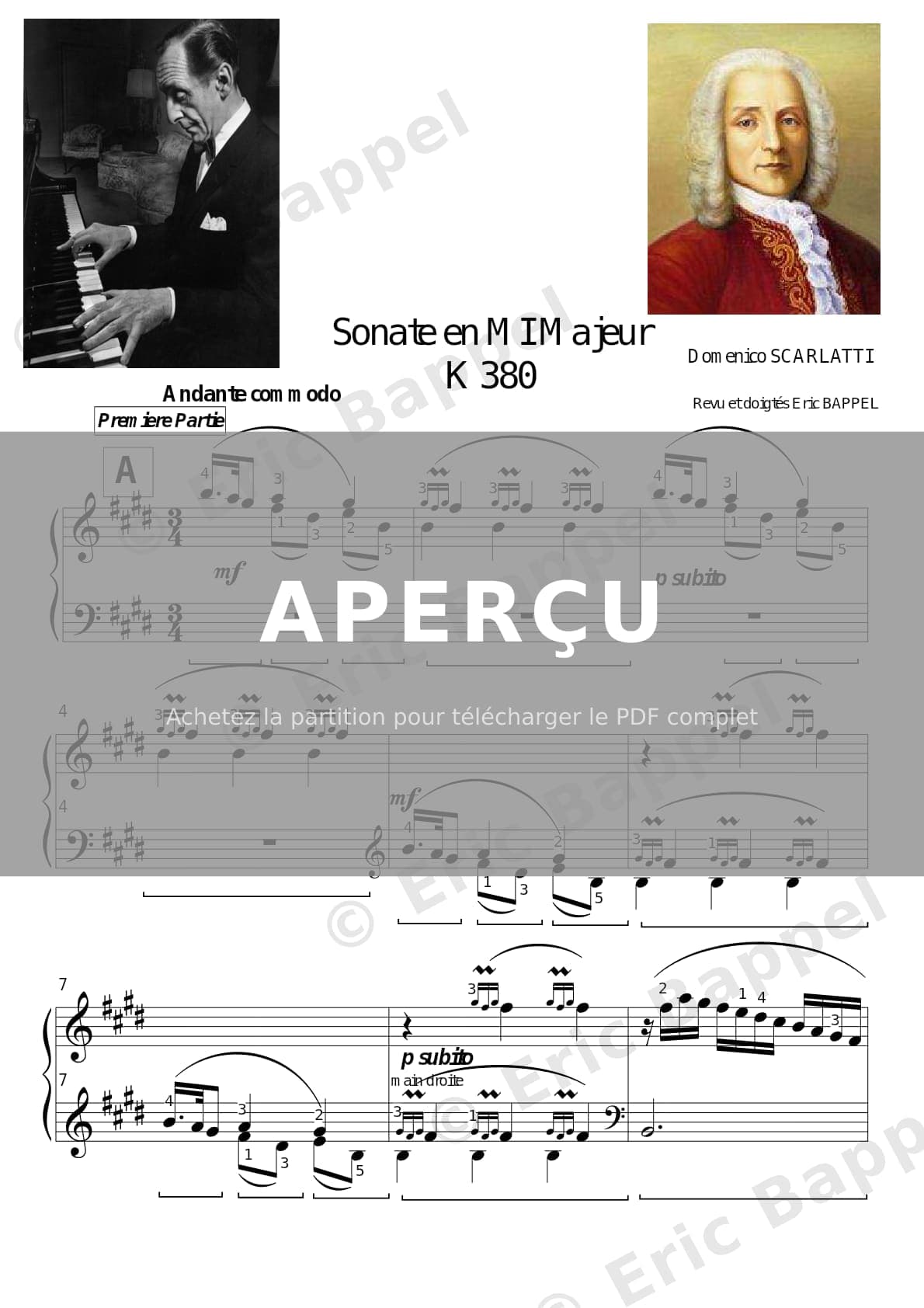 Sonate en Mi Majeur, K 380 (L 23) — Extrait page 1 sur 7