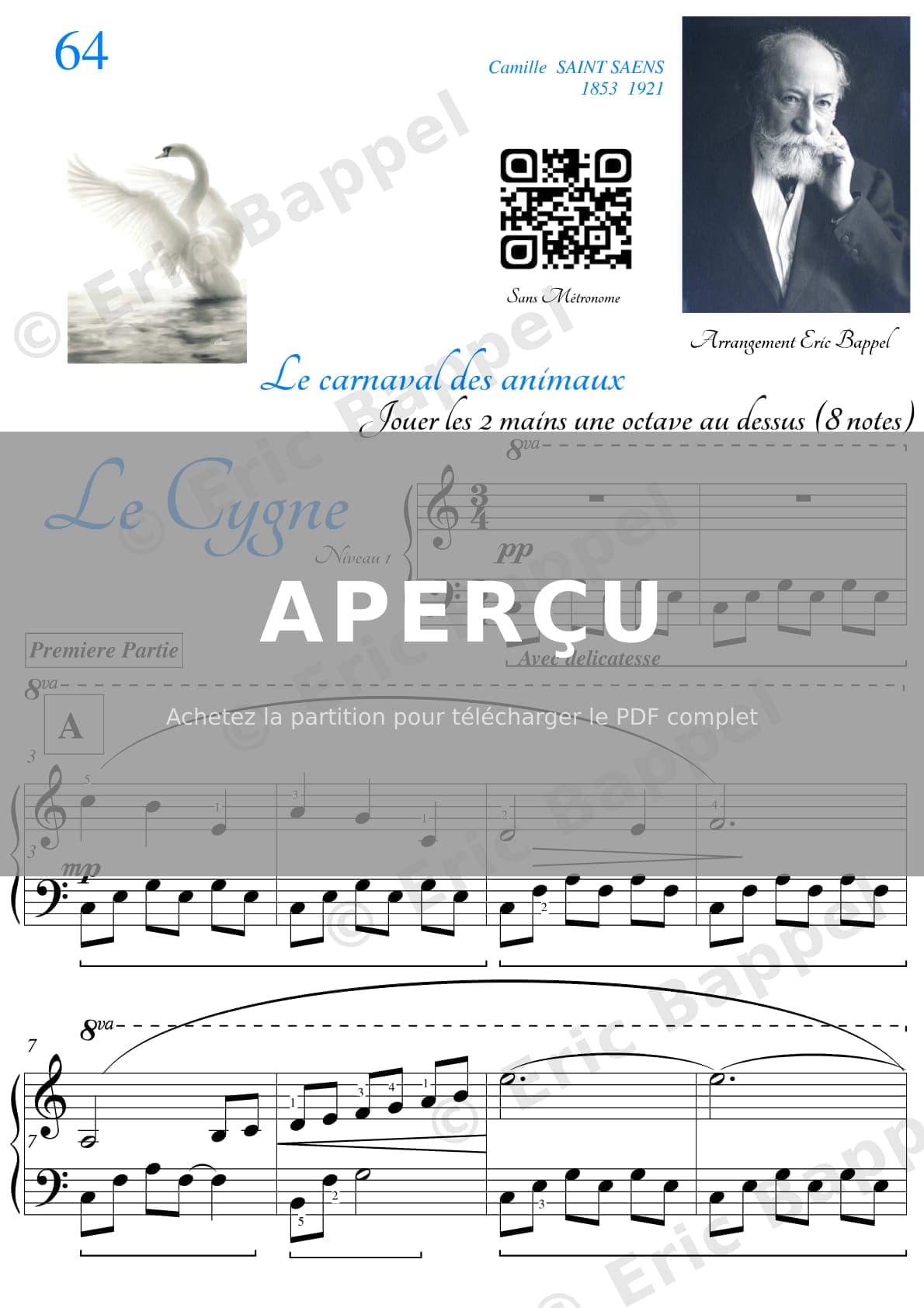Le Cygne (Le Carnaval des animaux: XIII), niveau 1 — Extrait page 2 sur 6