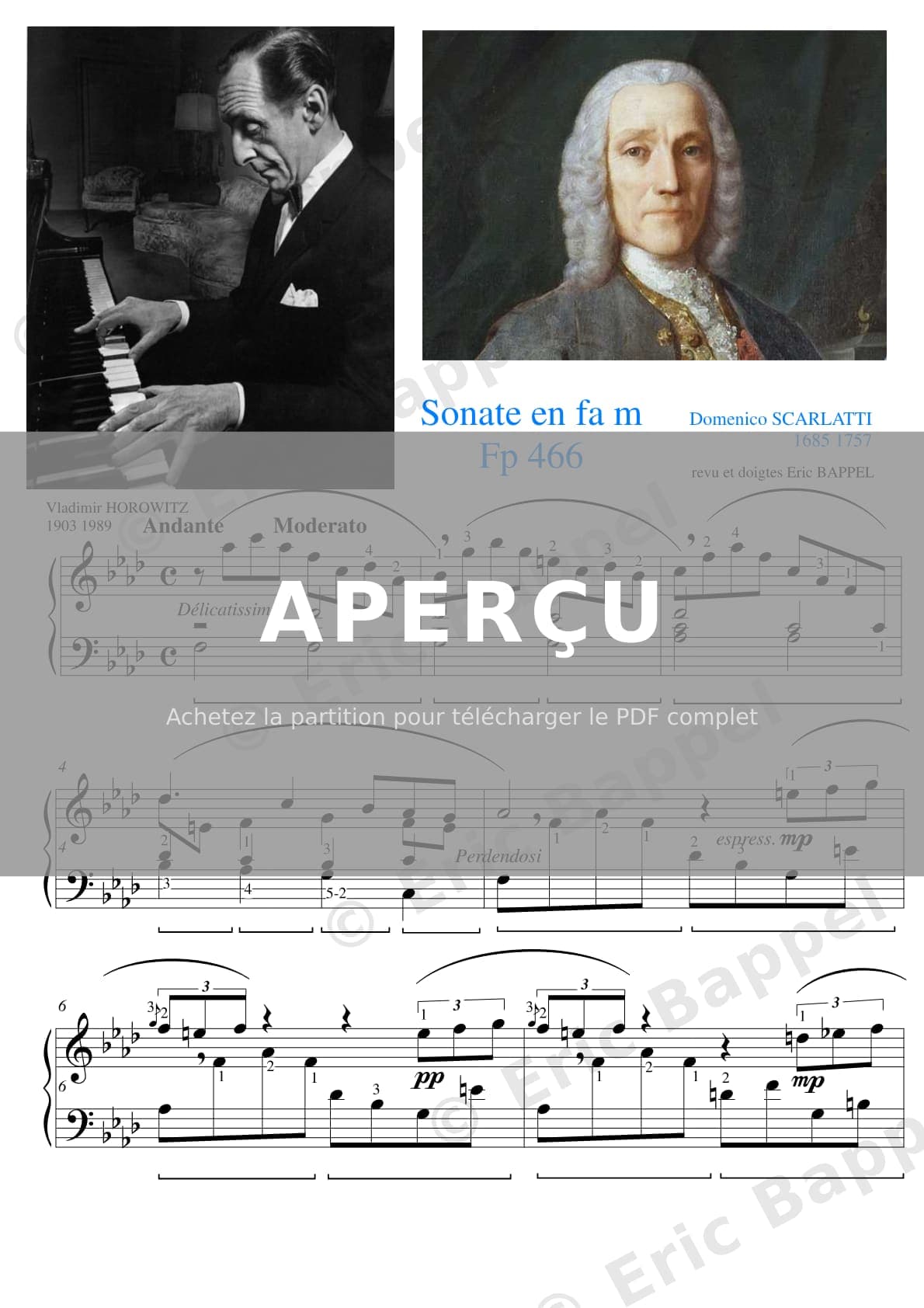 Sonate en Fa mineur, K 466 (L 118): Andante moderato — Extrait page 1 sur 8
