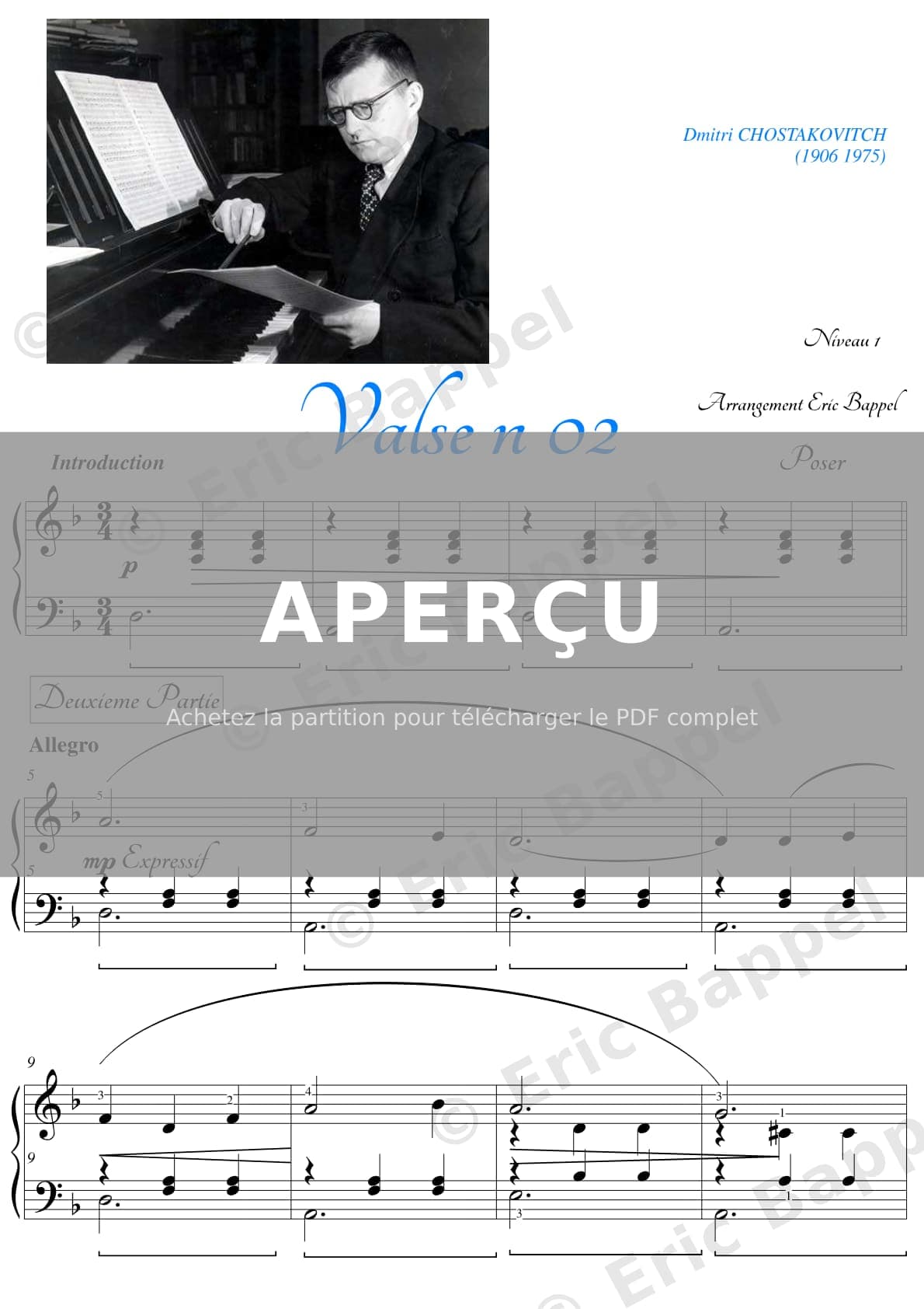 Valse n° 2, arrangement pour piano en Ré mineur. — Extrait page 1 sur 5